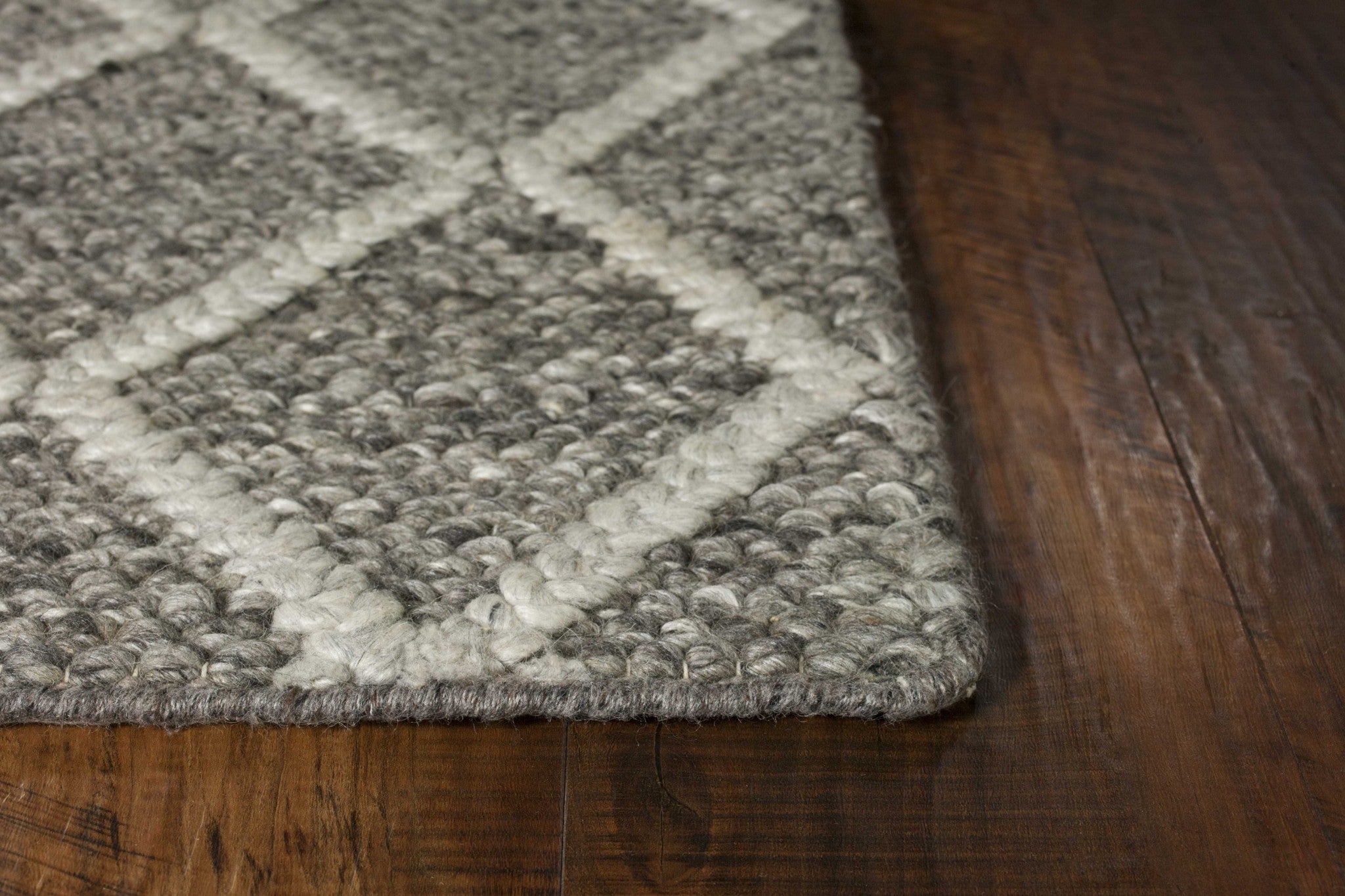 5' X 7' Dark Gray and Ivory Wool Diamond Hand Woven Berber Area Rug-Area Rugs-DECOROLALA