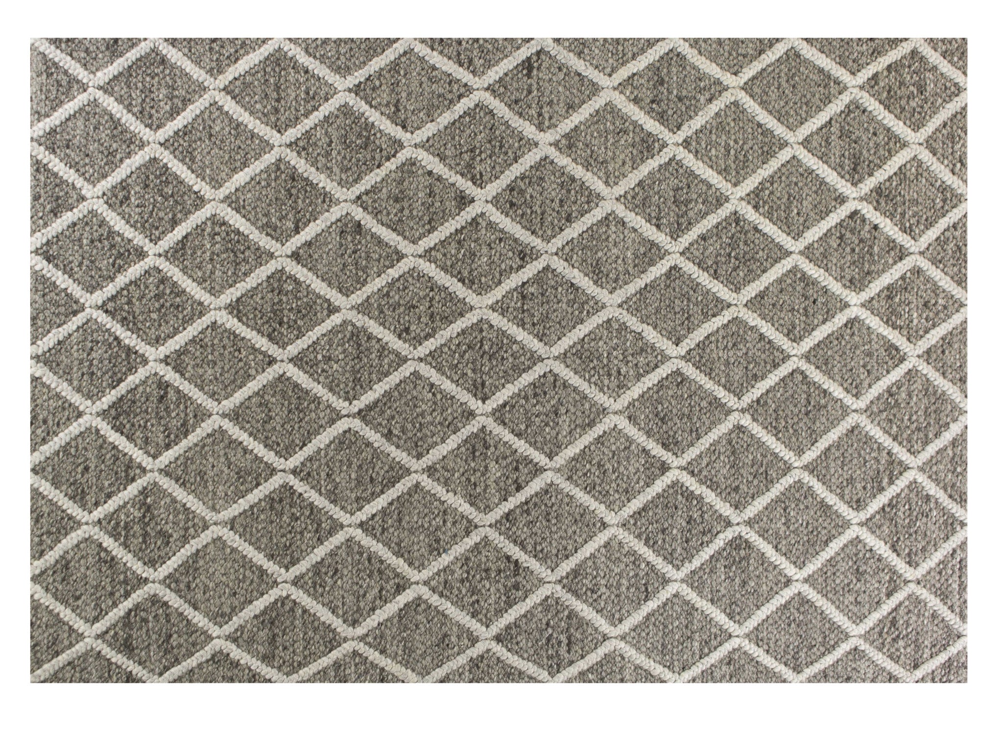 5' X 7' Dark Gray and Ivory Wool Diamond Hand Woven Berber Area Rug-Area Rugs-DECOROLALA