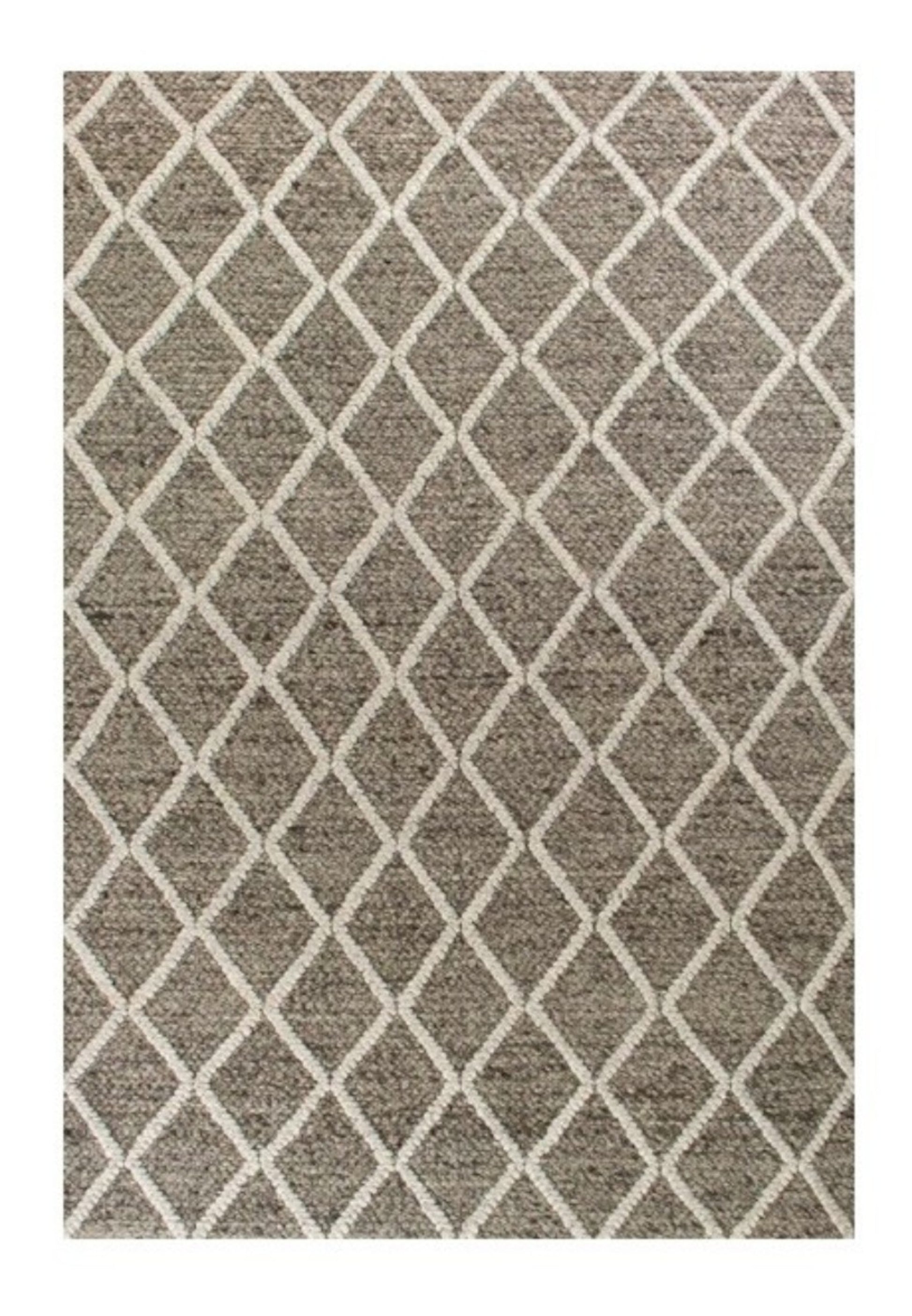 5' X 7' Dark Gray and Ivory Wool Diamond Hand Woven Berber Area Rug-Area Rugs-DECOROLALA