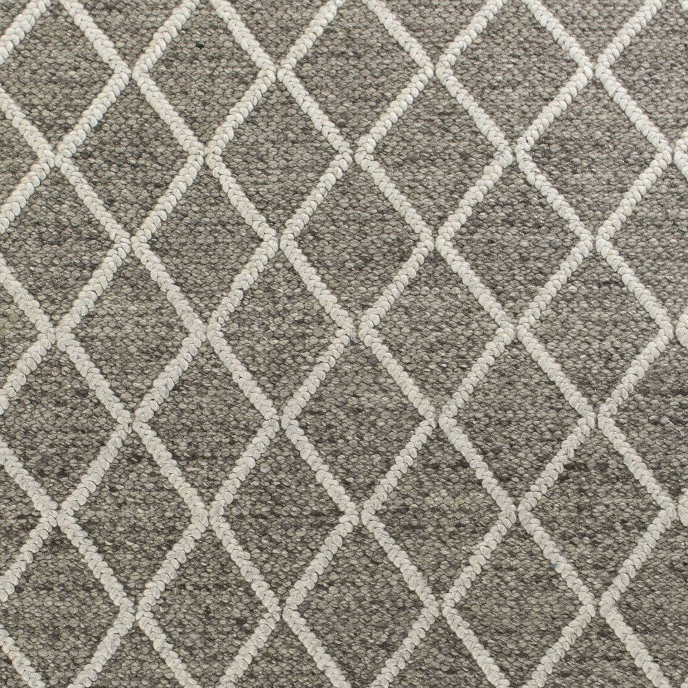 5' X 7' Dark Gray and Ivory Wool Diamond Hand Woven Berber Area Rug-Area Rugs-DECOROLALA