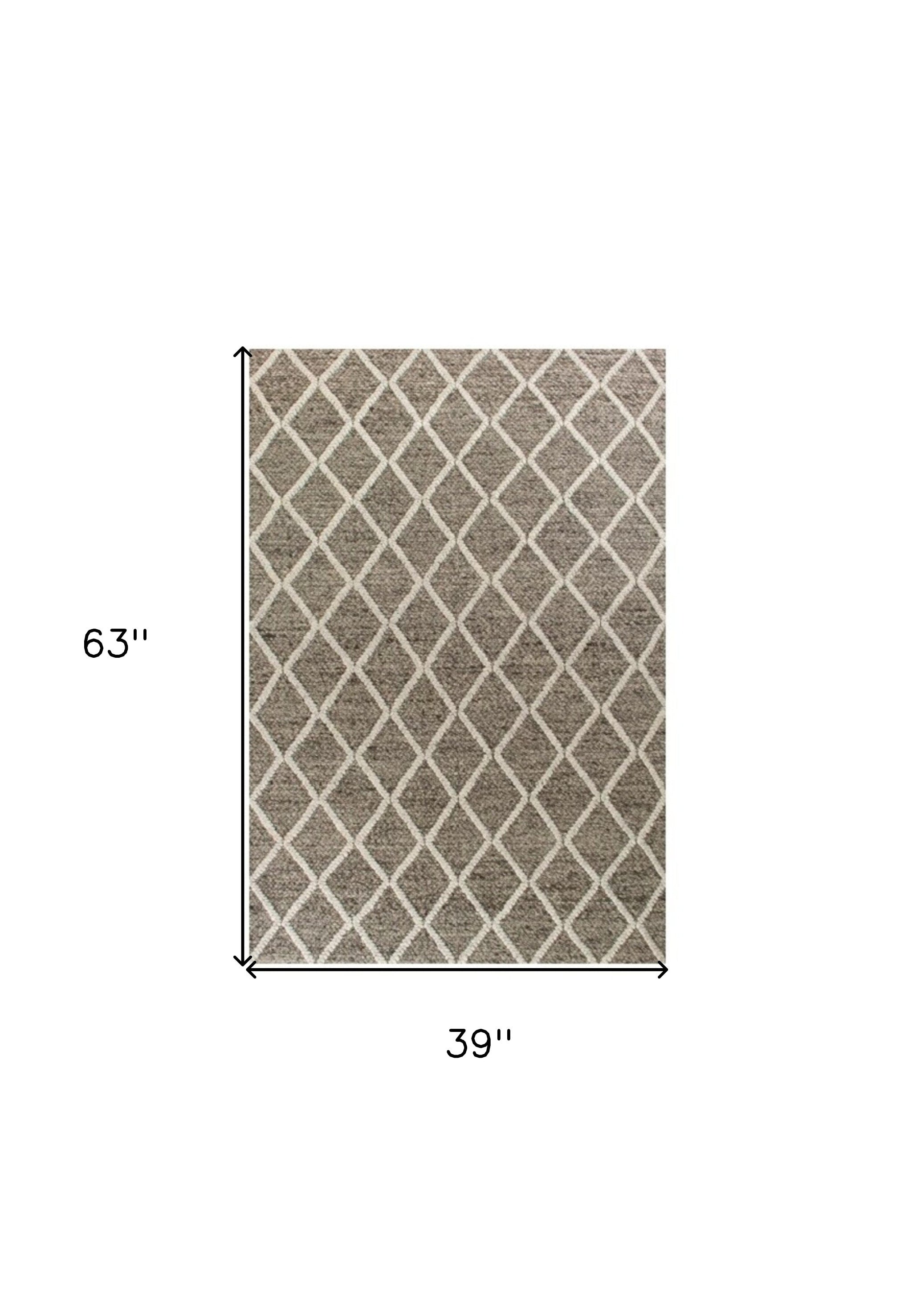 5' X 7' Dark Gray and Ivory Wool Diamond Hand Woven Berber Area Rug-Area Rugs-DECOROLALA