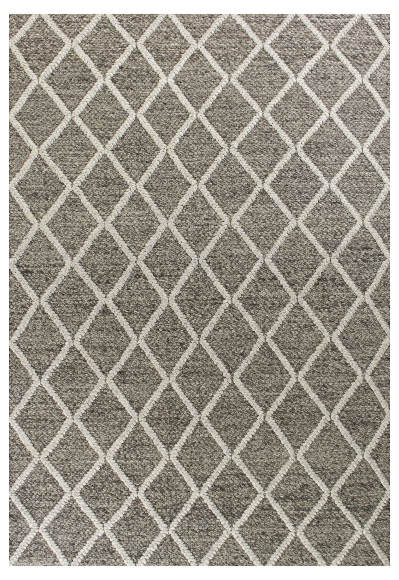 5' X 7' Dark Gray and Ivory Wool Diamond Hand Woven Berber Area Rug-Area Rugs-DECOROLALA
