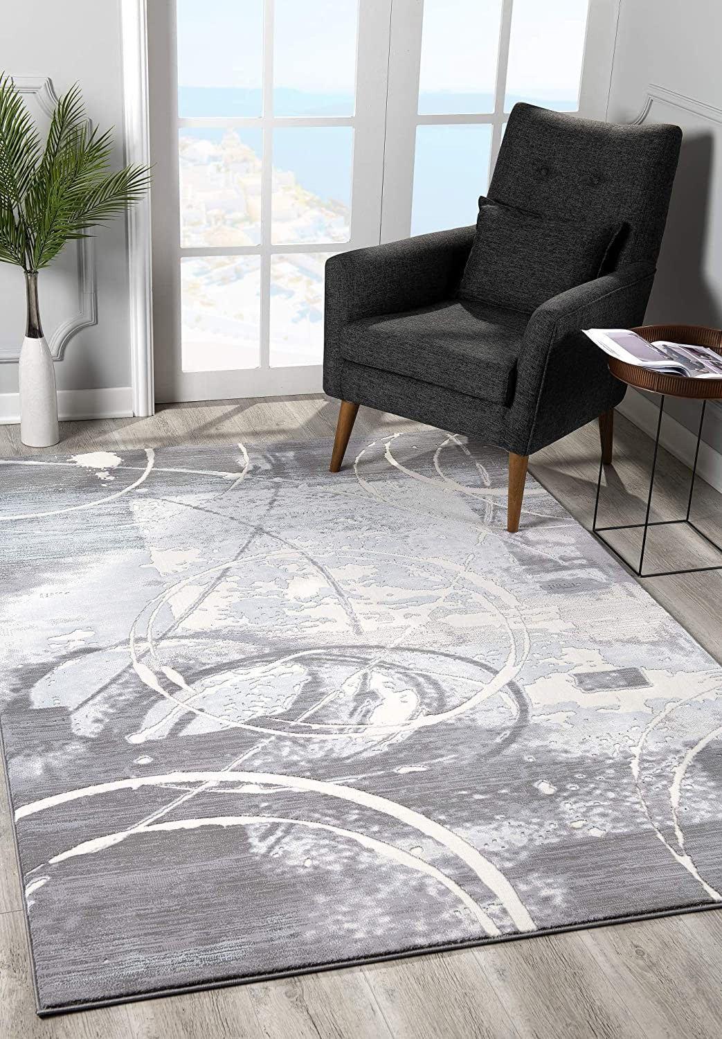 5' X 7' Gray Abstract Power Loom Area Rug-Area Rugs-DECOROLALA