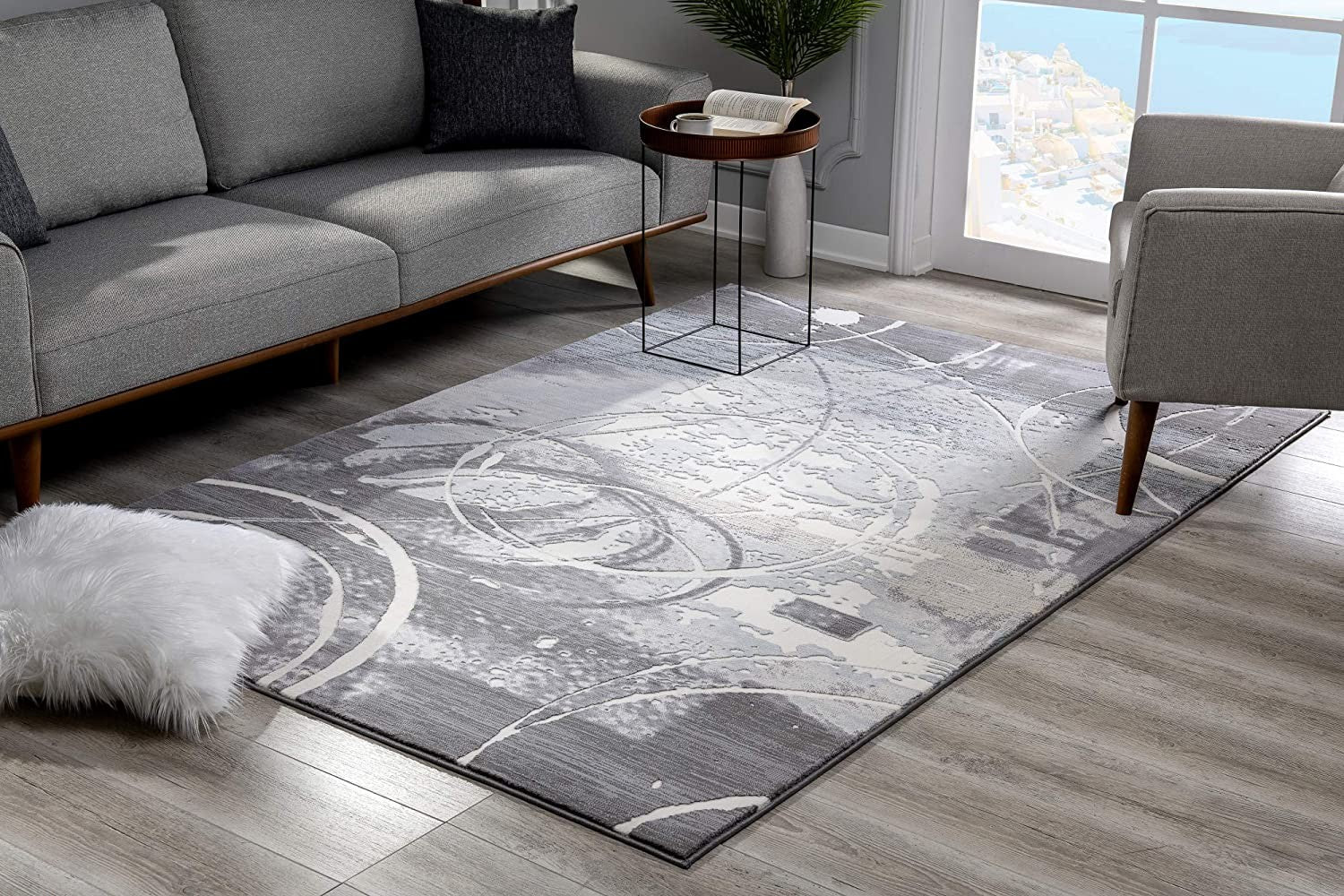 5' X 7' Gray Abstract Power Loom Area Rug-Area Rugs-DECOROLALA