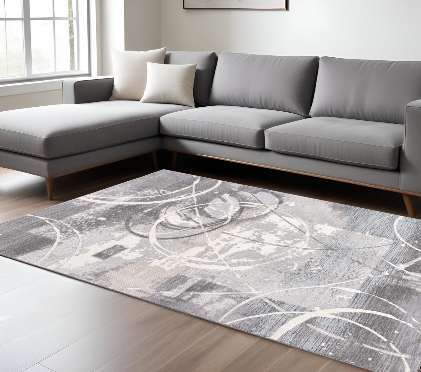 5' X 7' Gray Abstract Power Loom Area Rug-Area Rugs-DECOROLALA