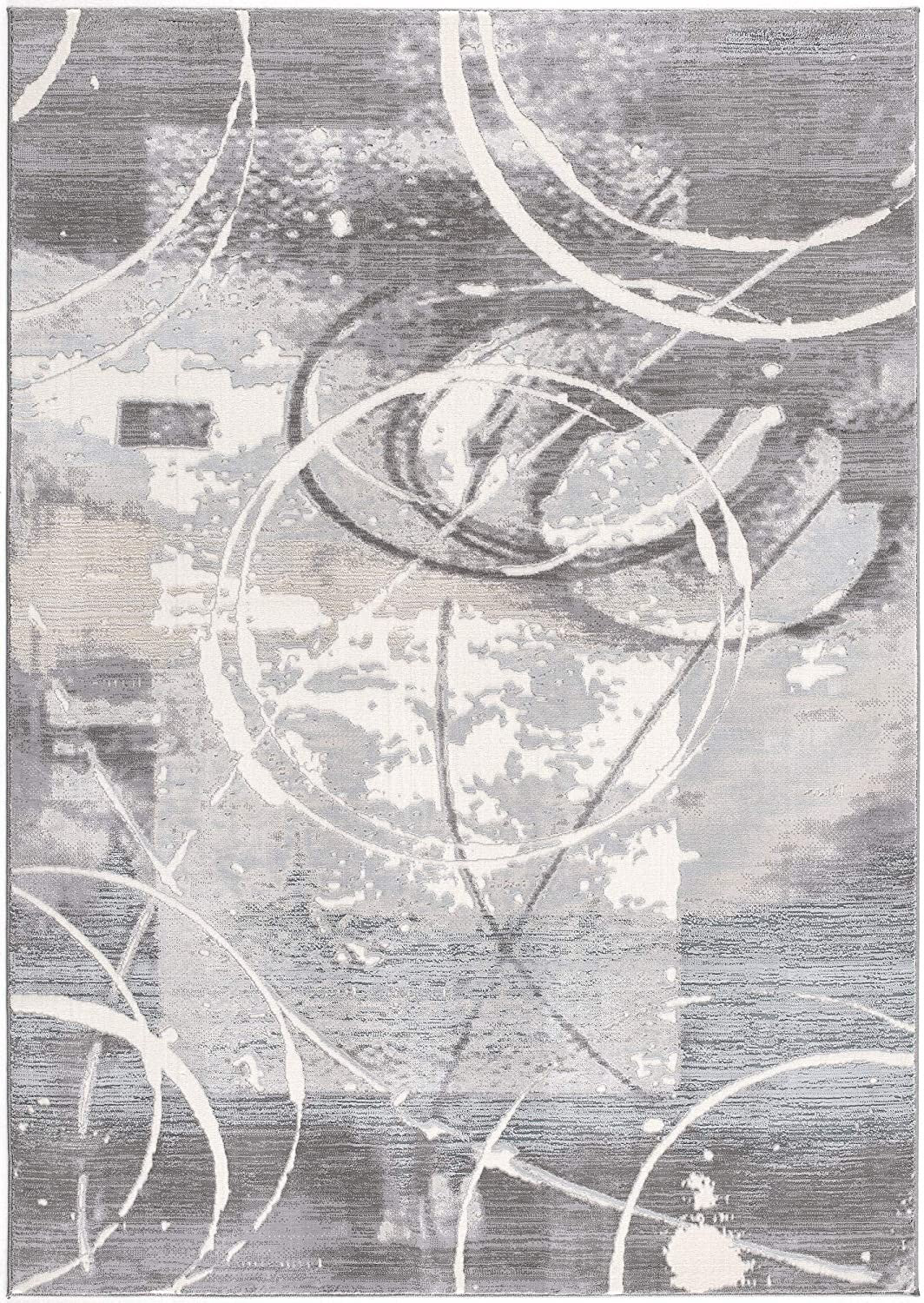 5' X 7' Gray Abstract Power Loom Area Rug-Area Rugs-DECOROLALA