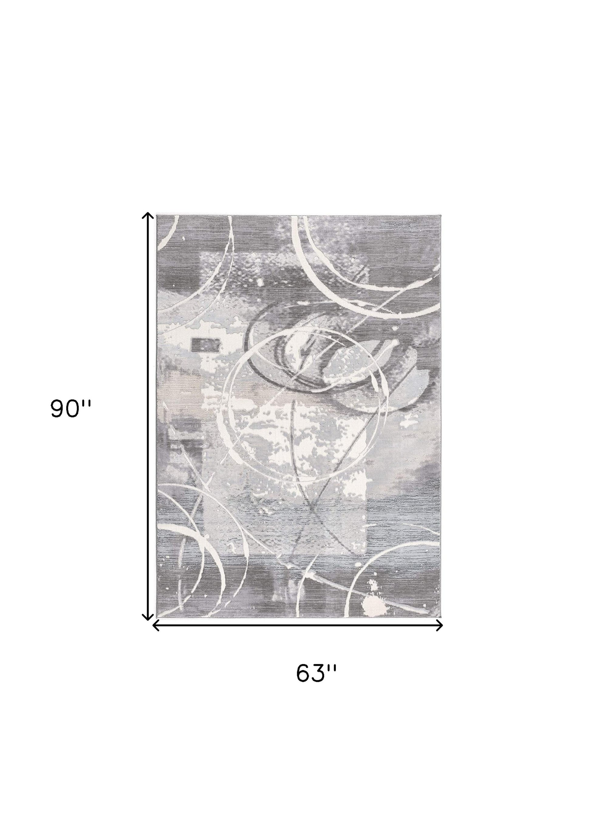 5' X 7' Gray Abstract Power Loom Area Rug-Area Rugs-DECOROLALA