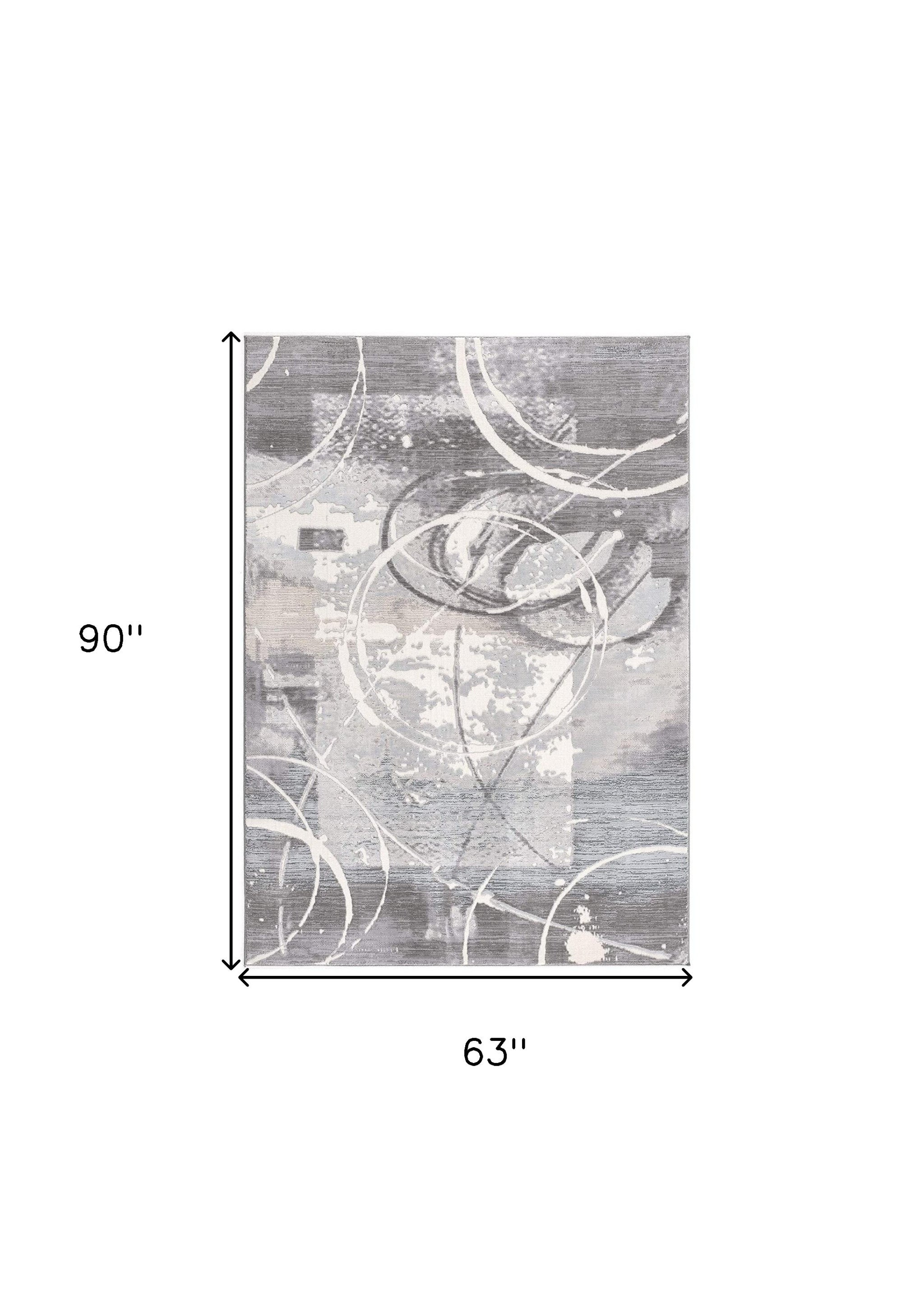 5' X 7' Gray Abstract Power Loom Area Rug-Area Rugs-DECOROLALA