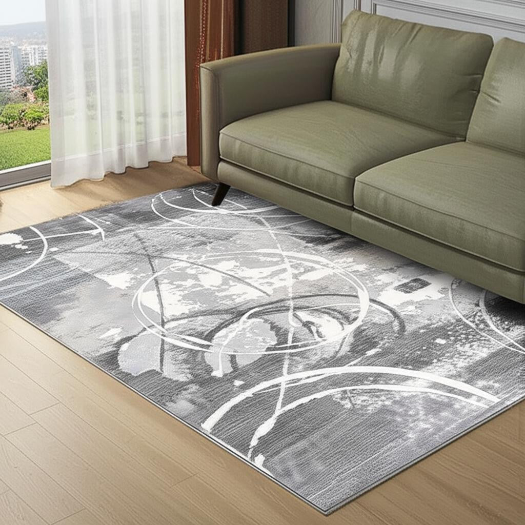 5' X 7' Gray Abstract Power Loom Area Rug-Area Rugs-DECOROLALA
