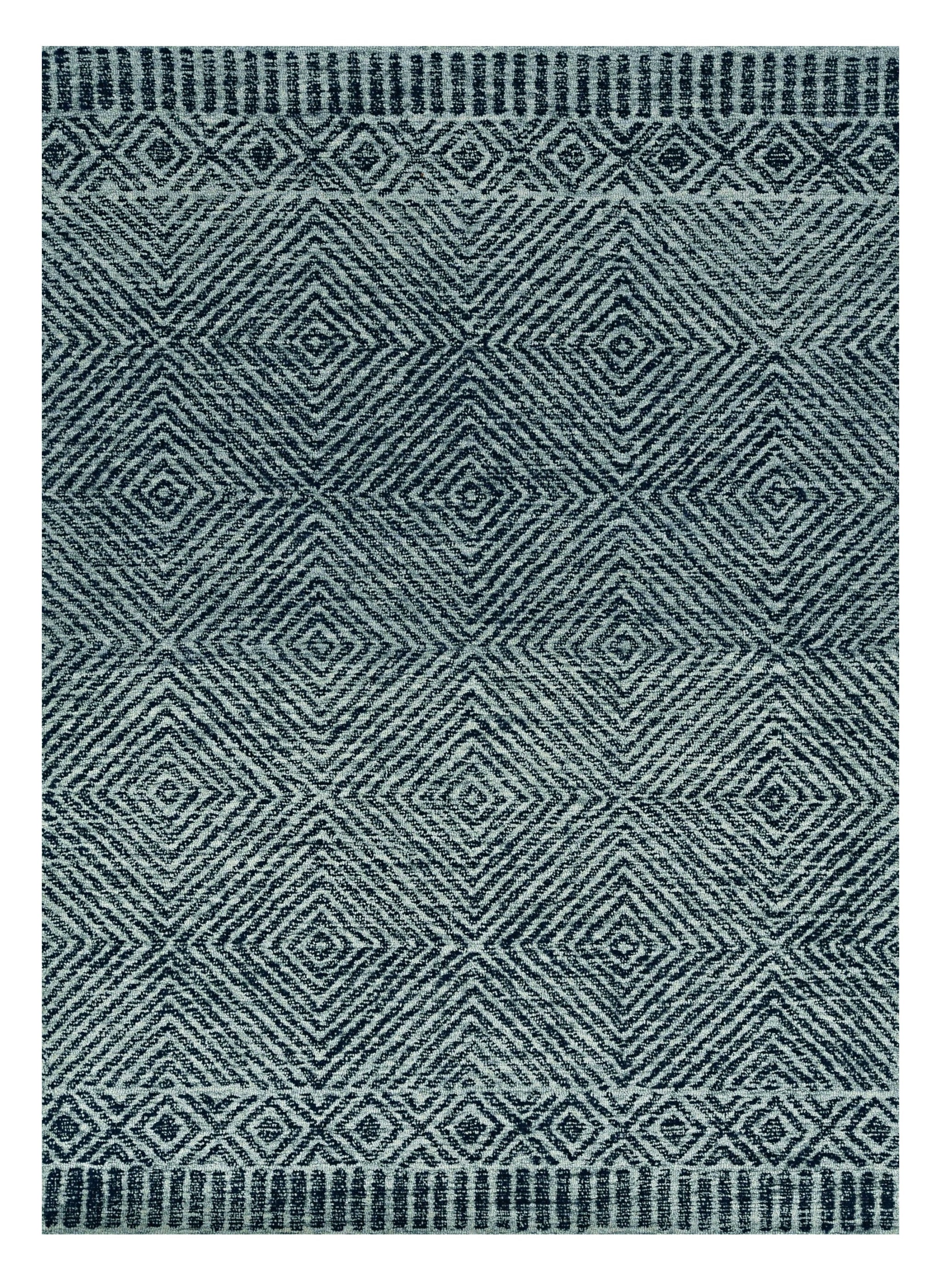 5' X 7' Gray And Black Wool Geometric Hand Tufted Area Rug-Area Rugs-DECOROLALA