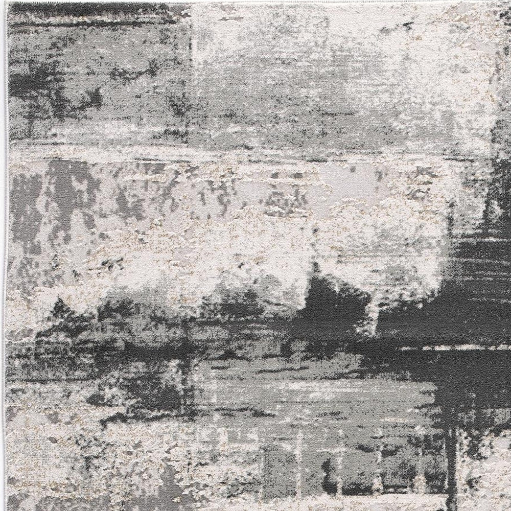 5' X 7' Gray And Ivory Abstract Dhurrie Area Rug-Area Rugs-DECOROLALA