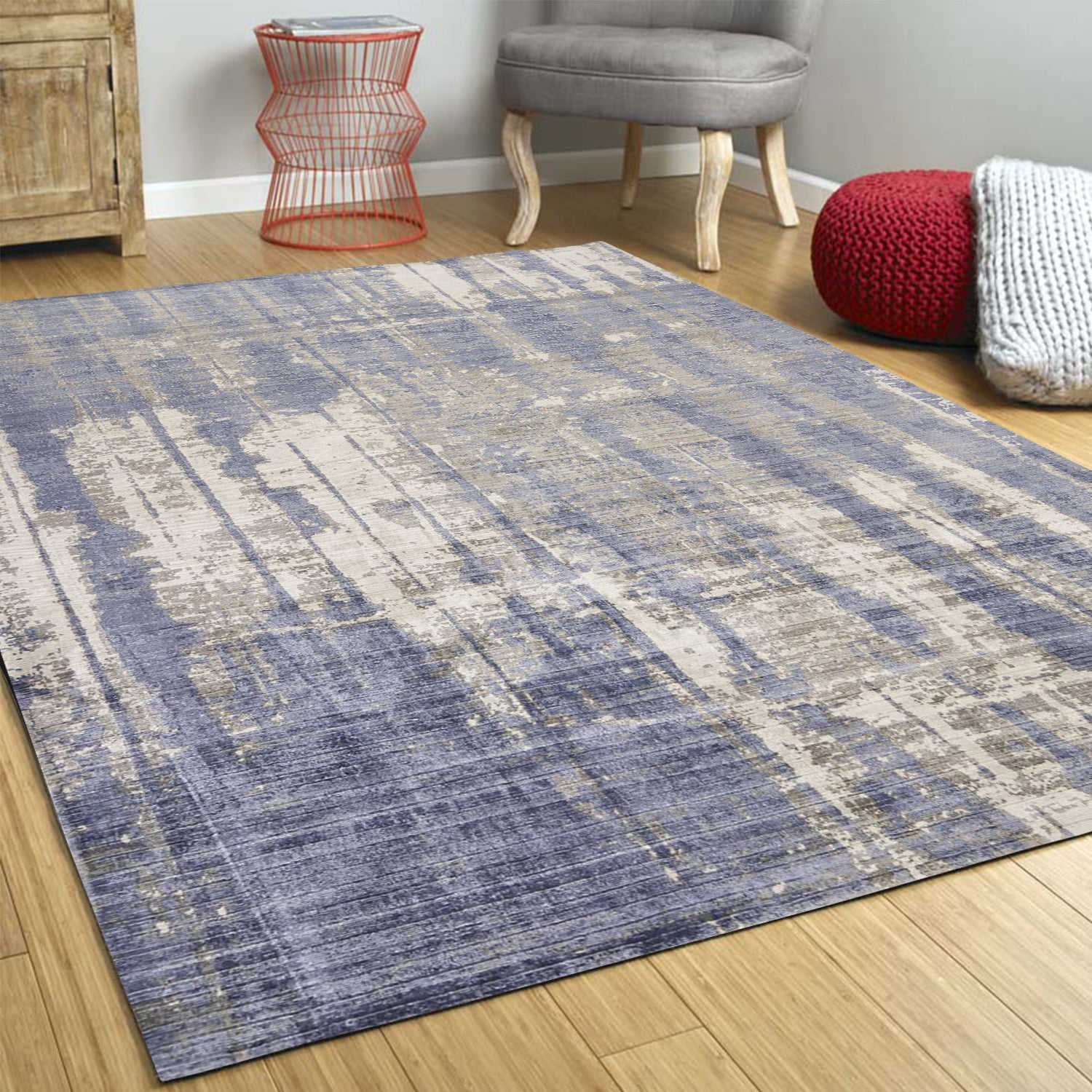 5' X 7' Gray And Ivory Abstract Hand Loomed Area Rug-Area Rugs-DECOROLALA