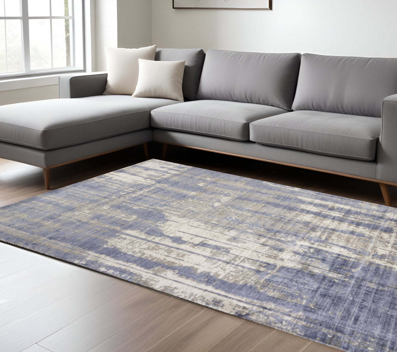 5' X 7' Gray And Ivory Abstract Hand Loomed Area Rug-Area Rugs-DECOROLALA
