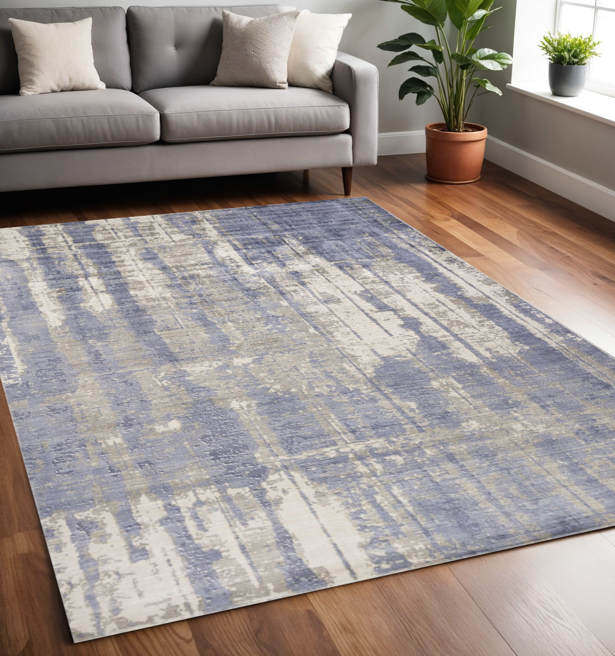 5' X 7' Gray And Ivory Abstract Hand Loomed Area Rug-Area Rugs-DECOROLALA