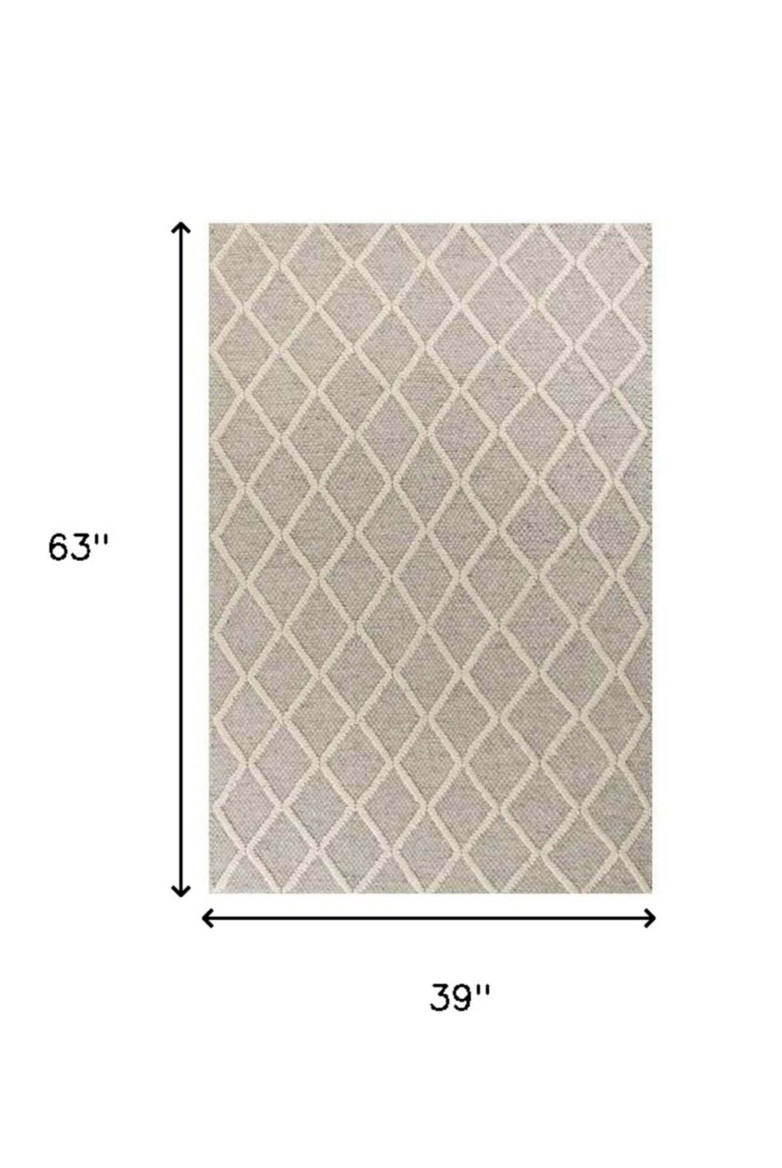 5' X 7' Gray And Ivory Wool Diamond Hand Woven Area Rug-Area Rugs-DECOROLALA