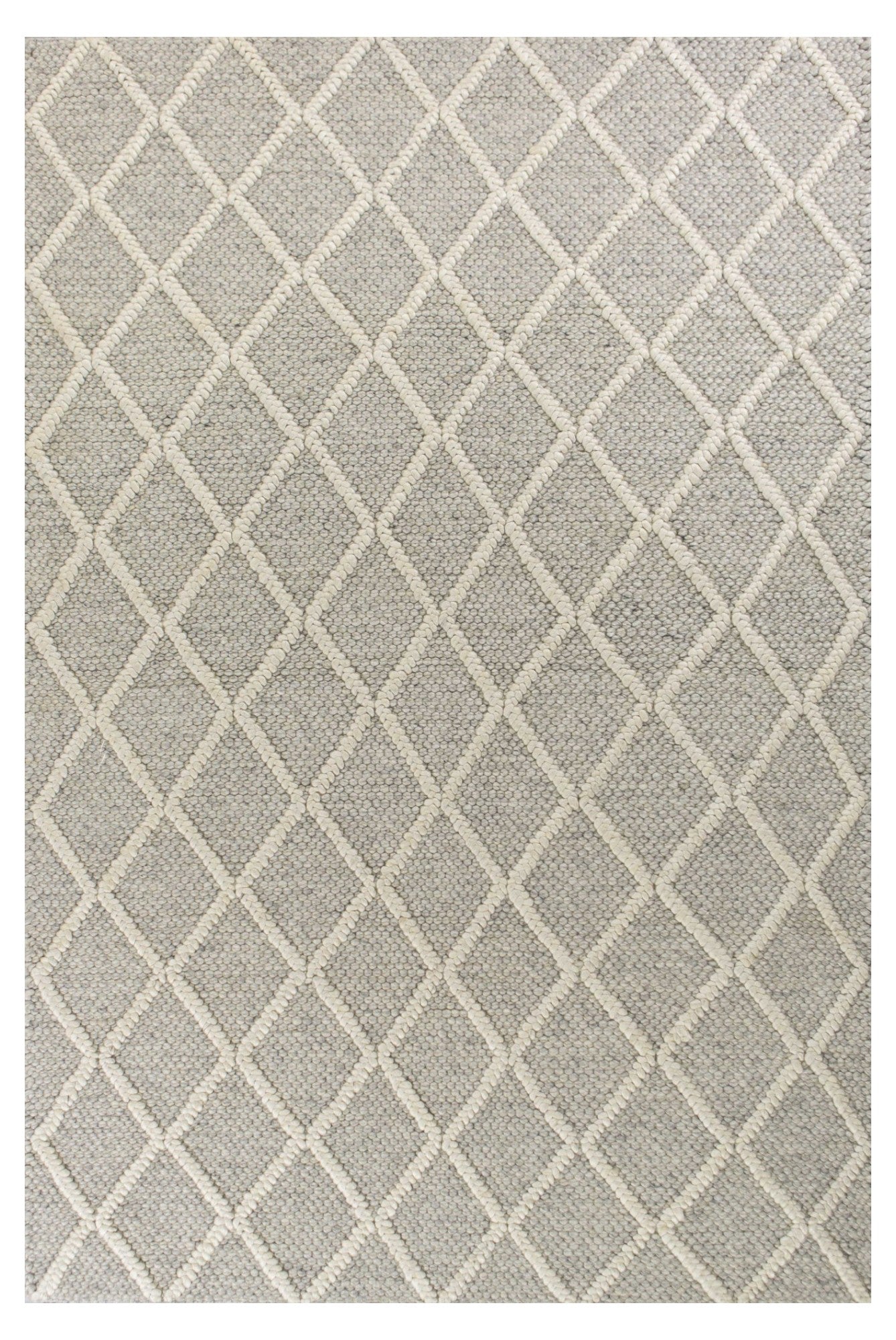 5' X 7' Gray And Ivory Wool Diamond Hand Woven Area Rug-Area Rugs-DECOROLALA