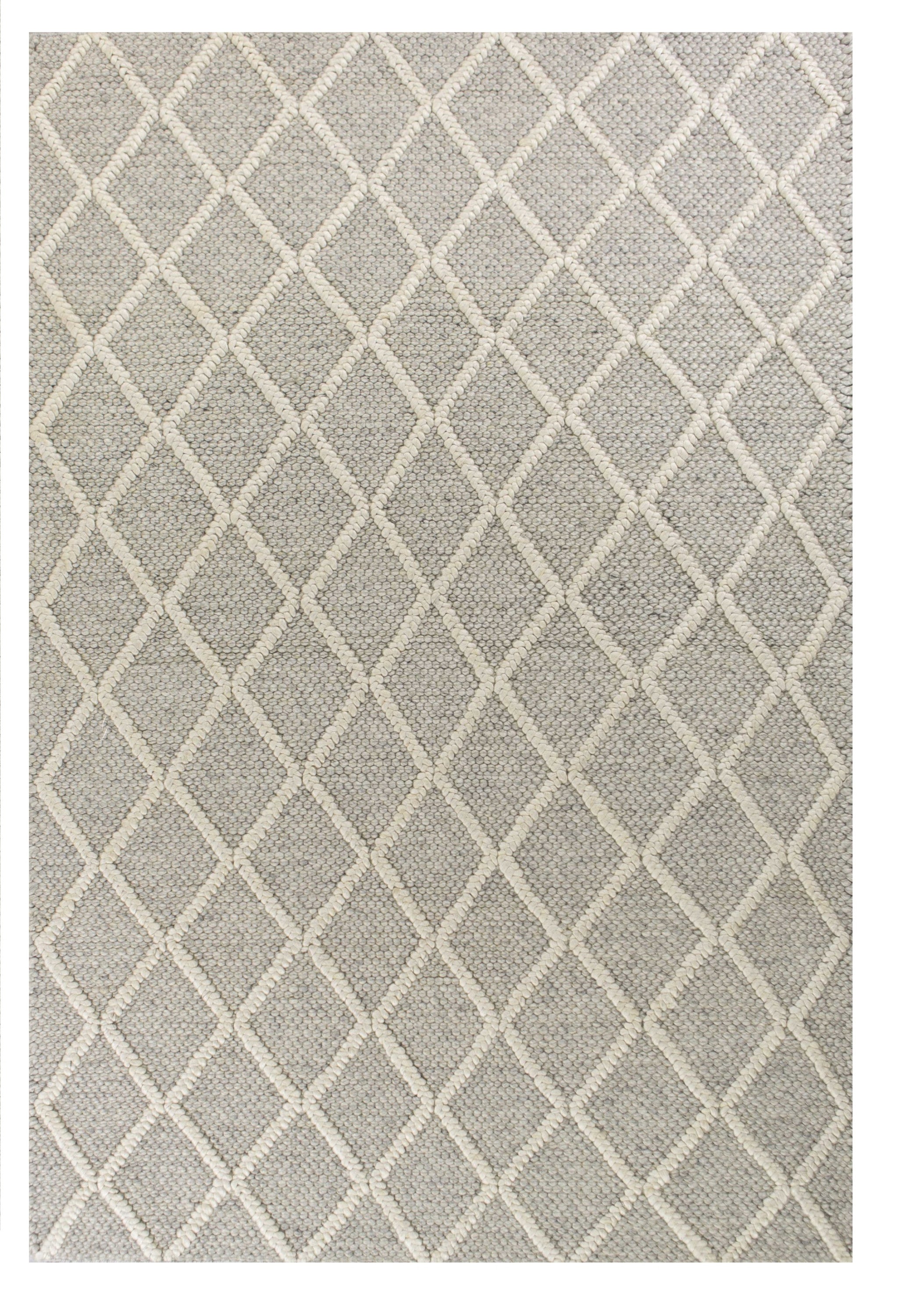 5' X 7' Gray And Ivory Wool Diamond Hand Woven Area Rug-Area Rugs-DECOROLALA