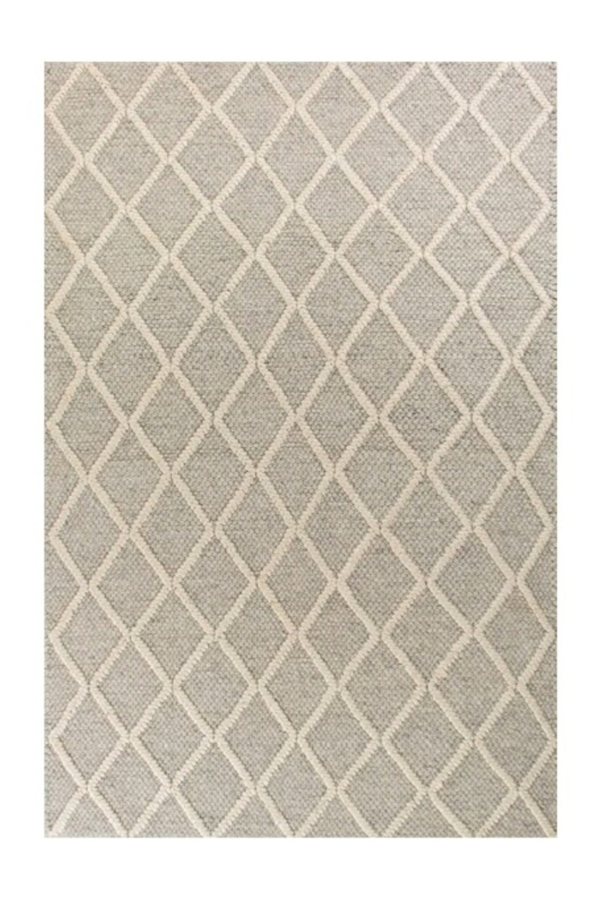 5' X 7' Gray And Ivory Wool Diamond Hand Woven Area Rug-Area Rugs-DECOROLALA