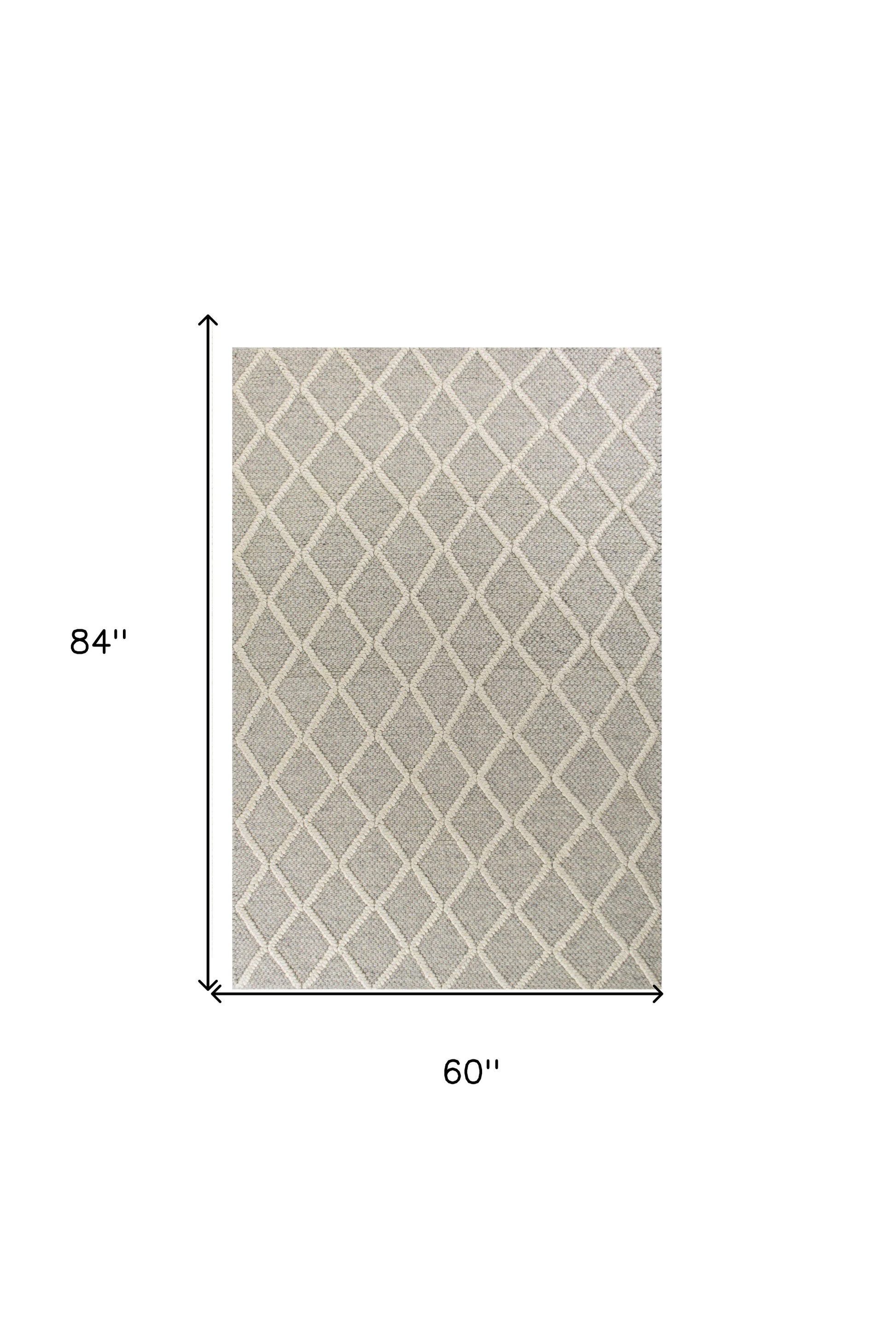 5' X 7' Gray And Ivory Wool Diamond Hand Woven Area Rug-Area Rugs-DECOROLALA