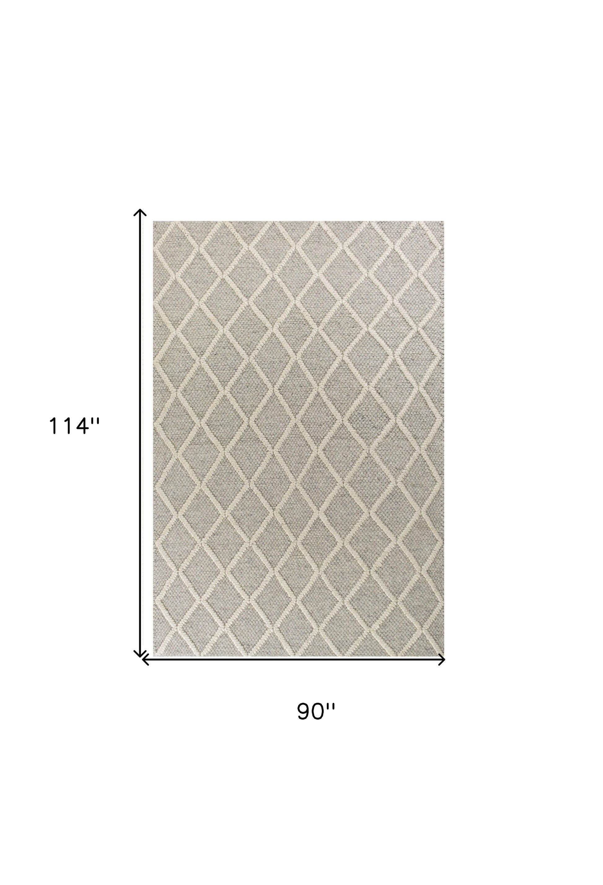 5' X 7' Gray And Ivory Wool Diamond Hand Woven Area Rug-Area Rugs-DECOROLALA