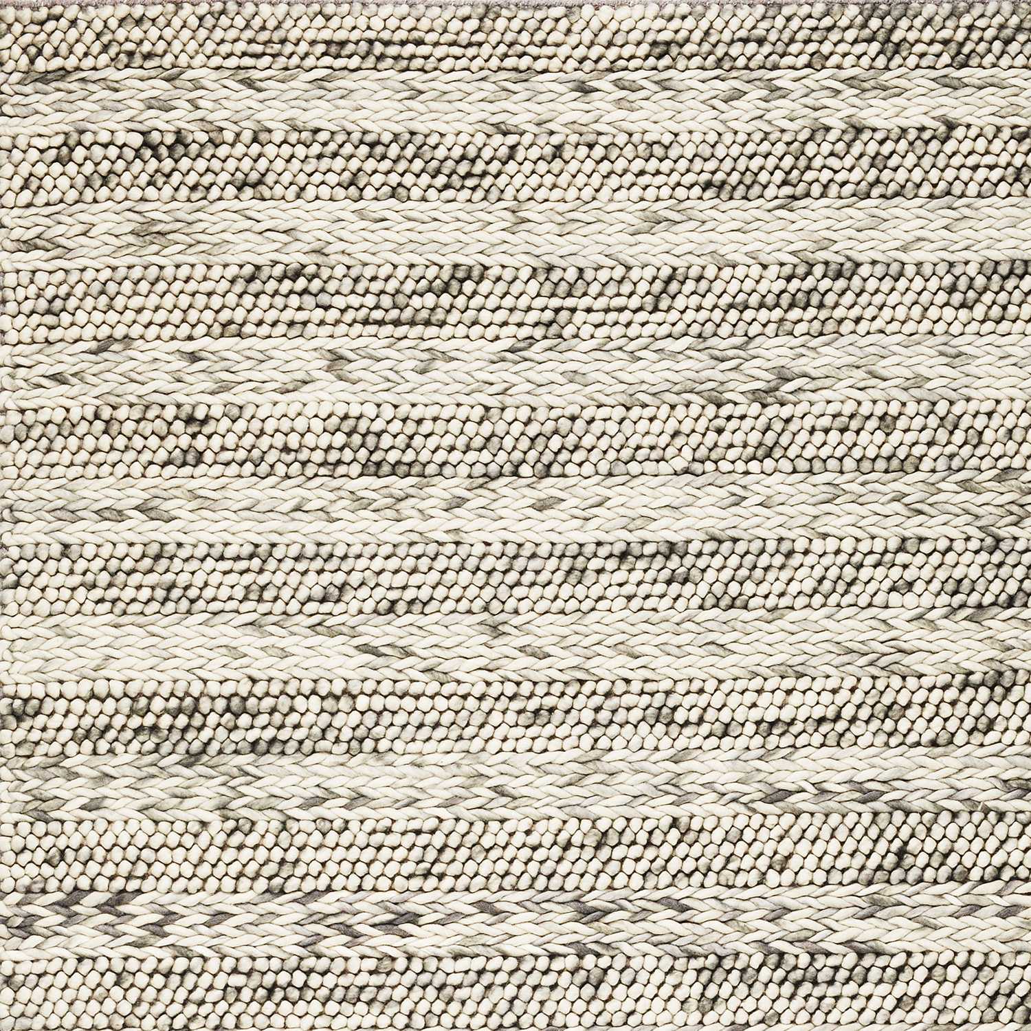 5' X 7' Gray And Ivory Wool Striped Hand Woven Area Rug-Area Rugs-DECOROLALA