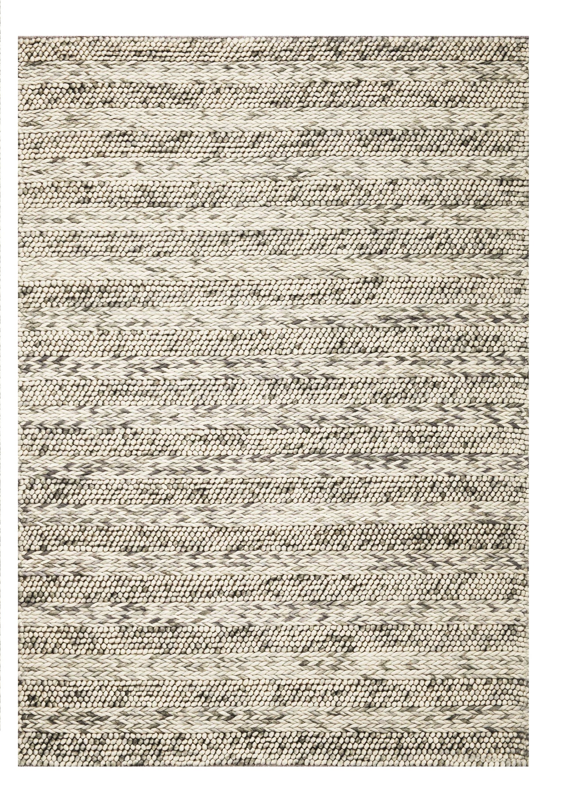 5' X 7' Gray And Ivory Wool Striped Hand Woven Area Rug-Area Rugs-DECOROLALA