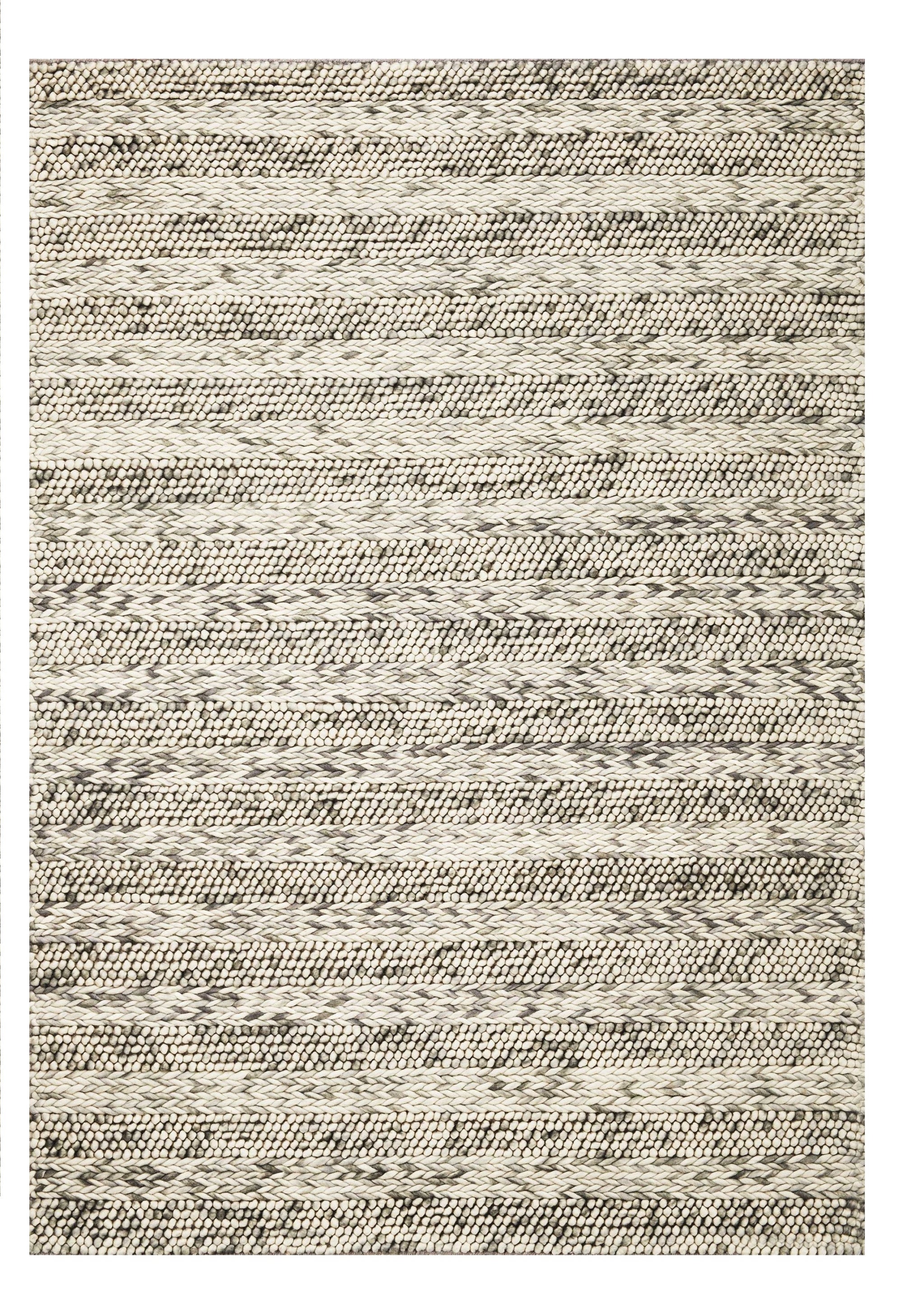 5' X 7' Gray And Ivory Wool Striped Hand Woven Area Rug-Area Rugs-DECOROLALA