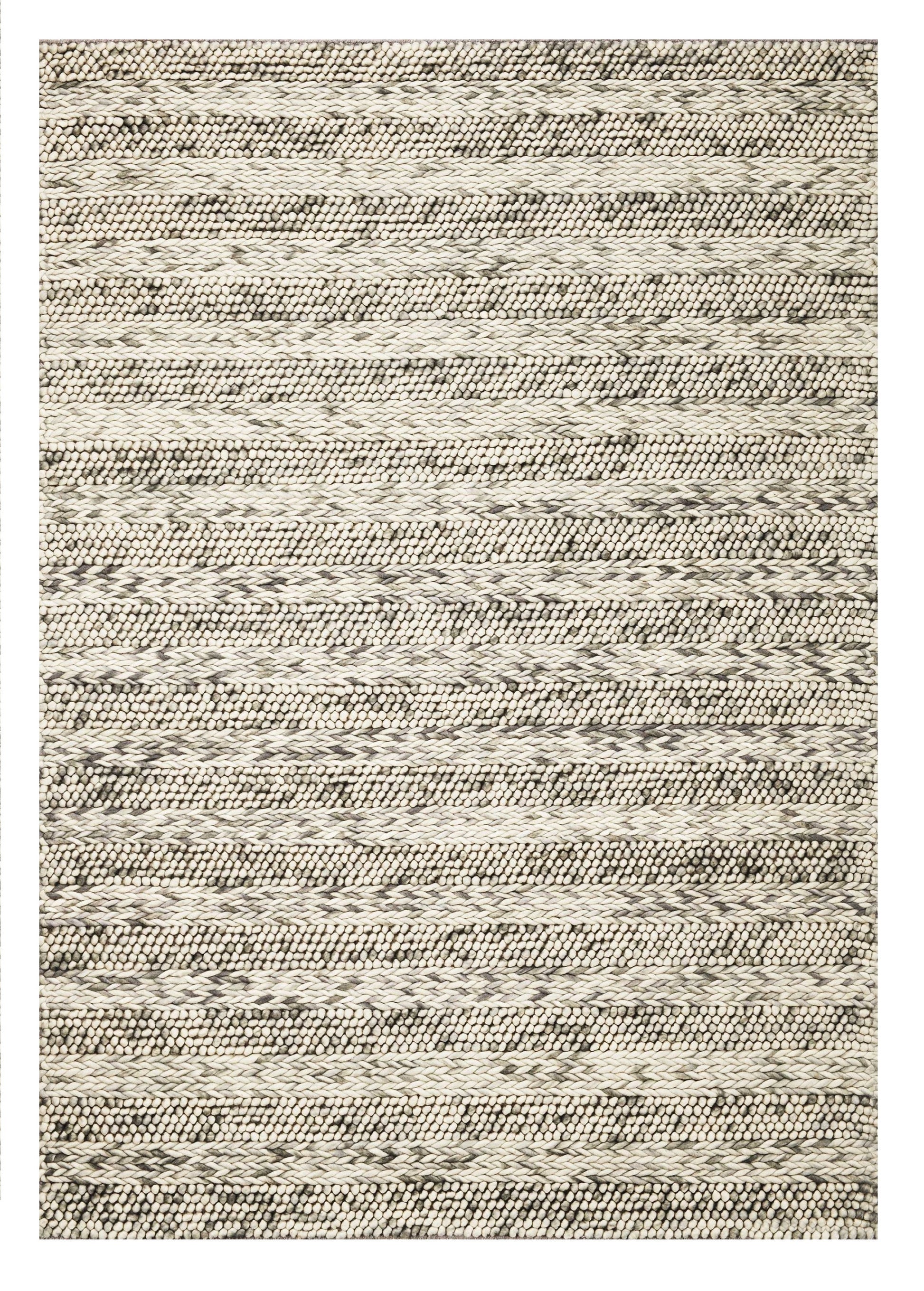 5' X 7' Gray And Ivory Wool Striped Hand Woven Area Rug-Area Rugs-DECOROLALA