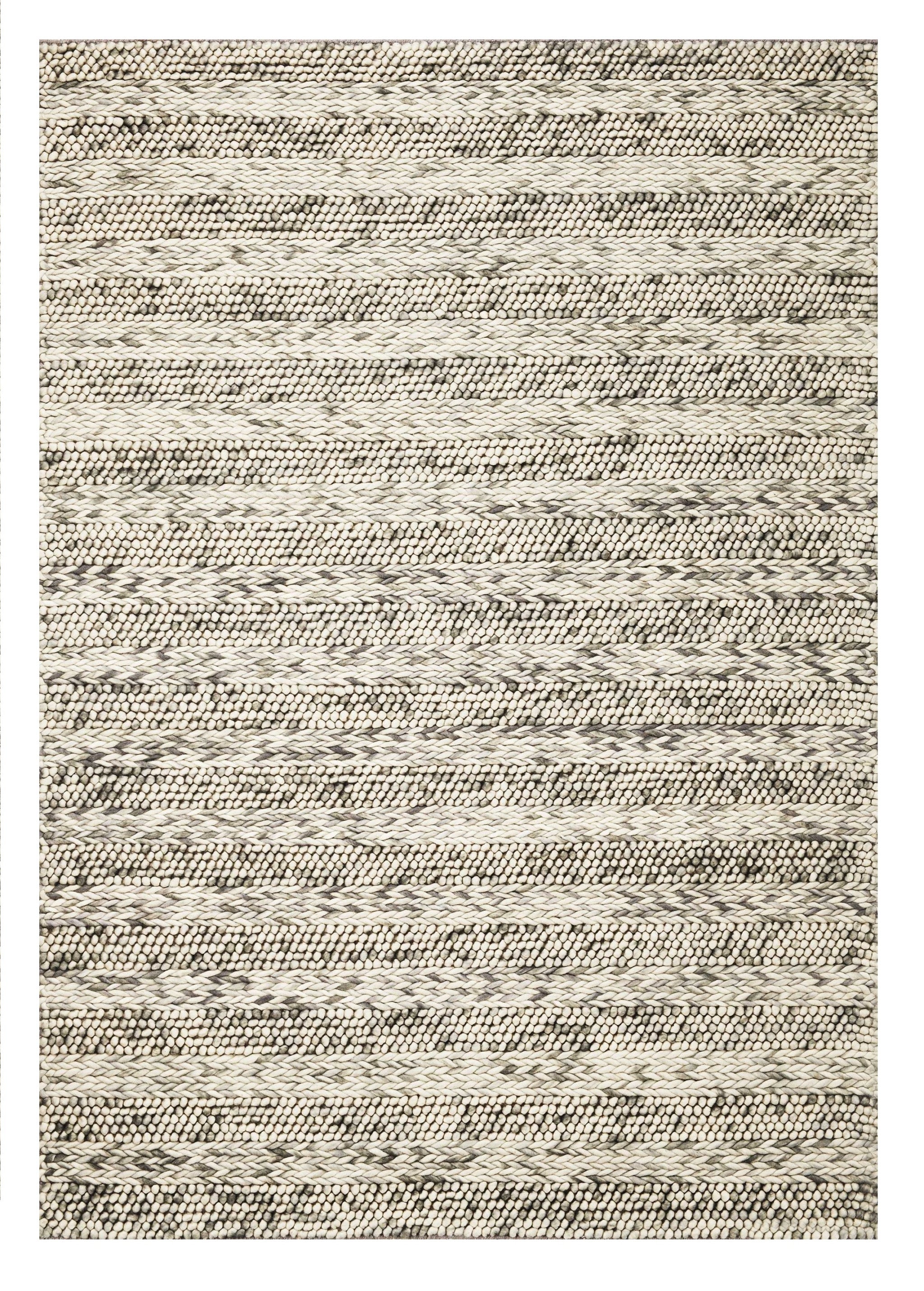 5' X 7' Gray And Ivory Wool Striped Hand Woven Area Rug-Area Rugs-DECOROLALA
