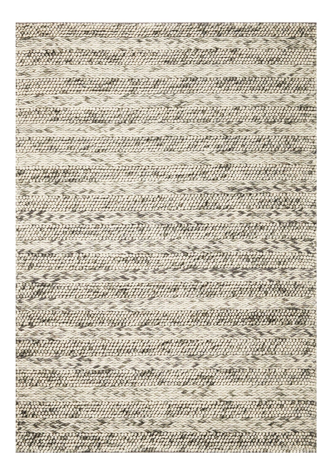 5' X 7' Gray And Ivory Wool Striped Hand Woven Area Rug-Area Rugs-DECOROLALA