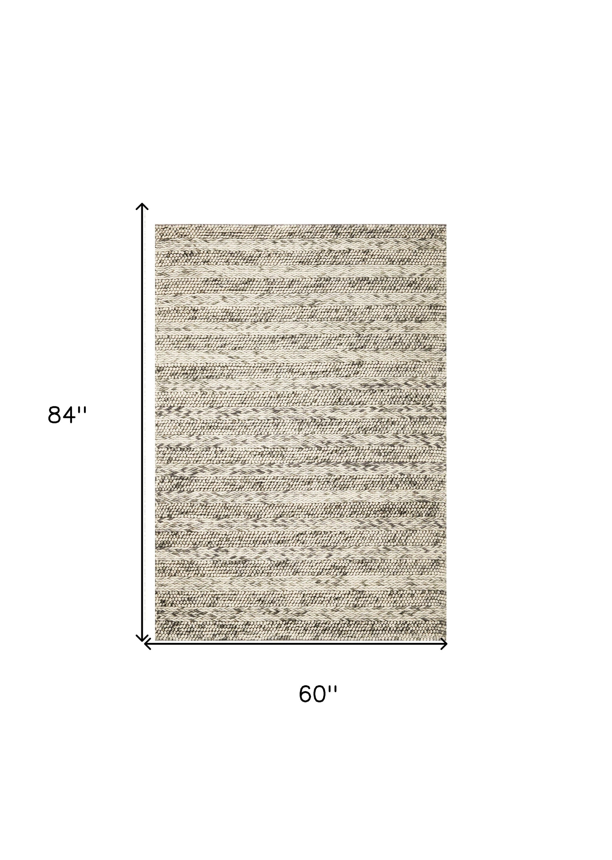 5' X 7' Gray And Ivory Wool Striped Hand Woven Area Rug-Area Rugs-DECOROLALA