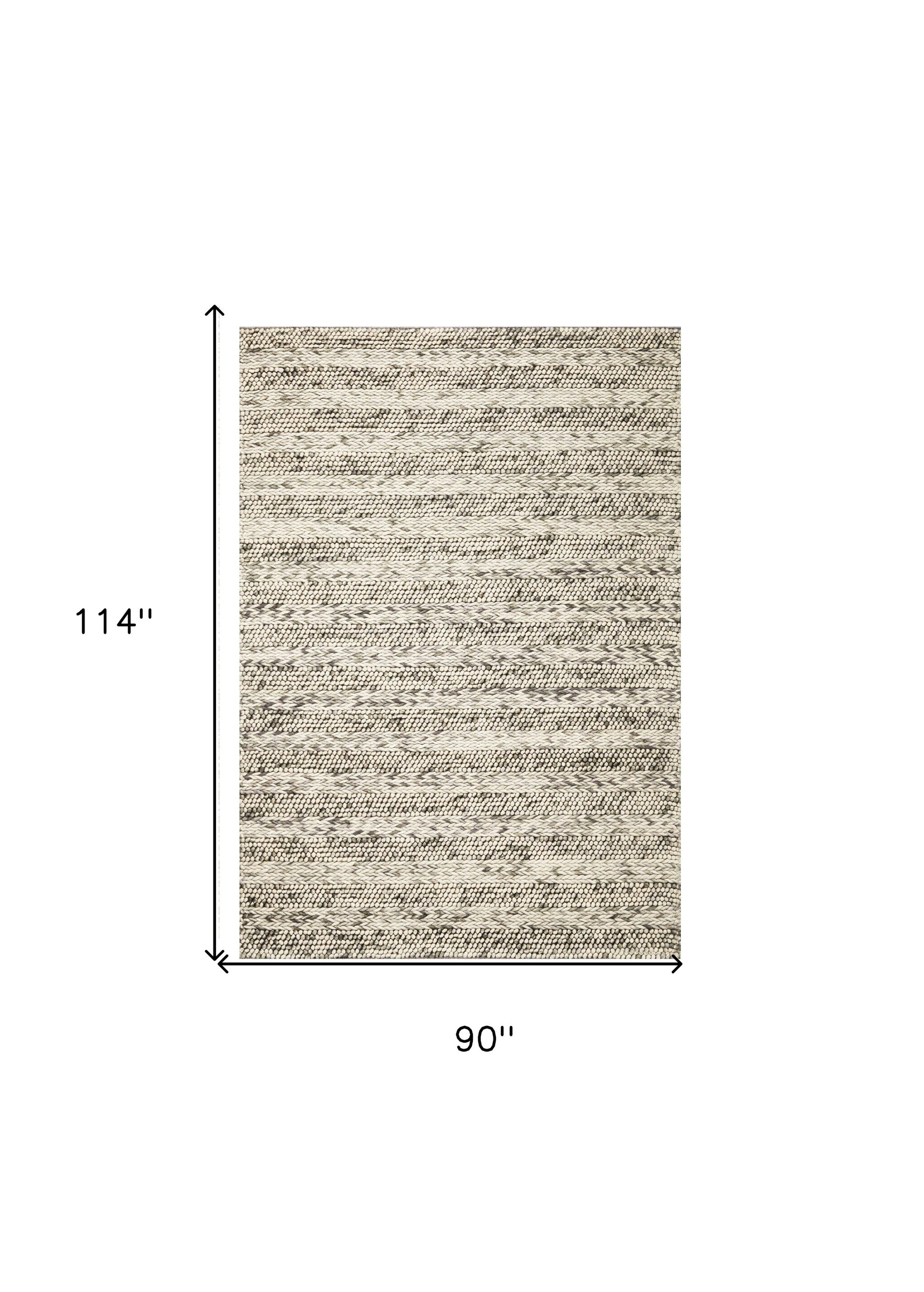 5' X 7' Gray And Ivory Wool Striped Hand Woven Area Rug-Area Rugs-DECOROLALA