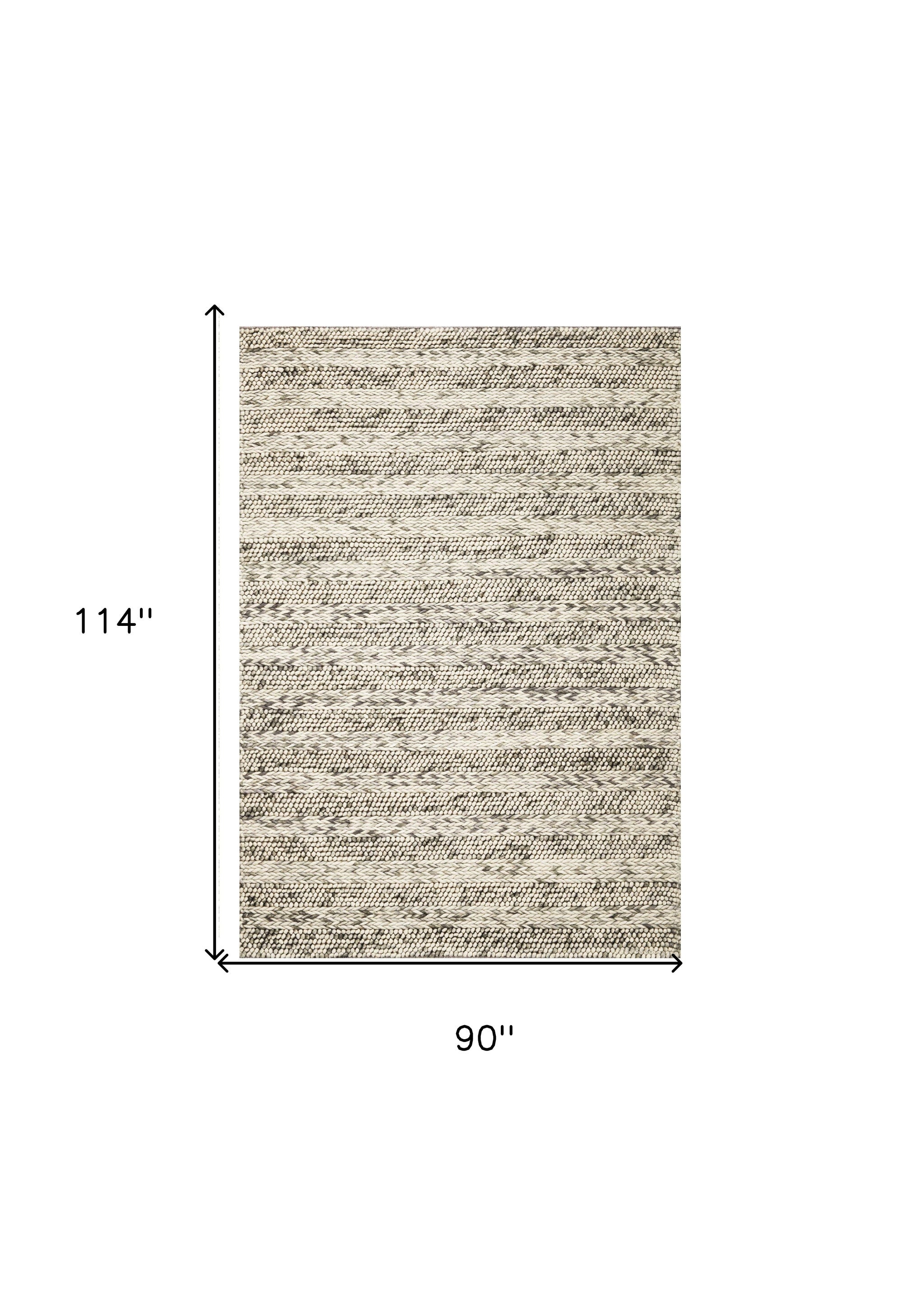 5' X 7' Gray And Ivory Wool Striped Hand Woven Area Rug-Area Rugs-DECOROLALA