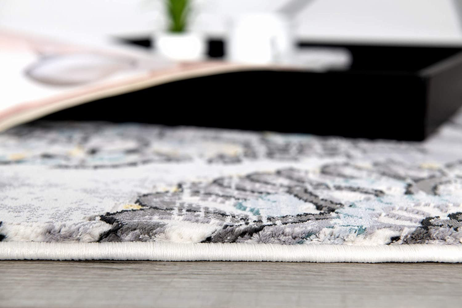 5' X 7' Gray Damask Power Loom Area Rug-Area Rugs-DECOROLALA