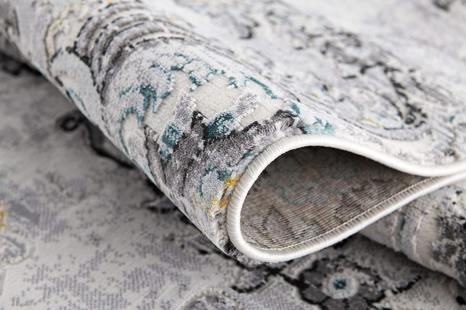 5' X 7' Gray Damask Power Loom Area Rug-Area Rugs-DECOROLALA