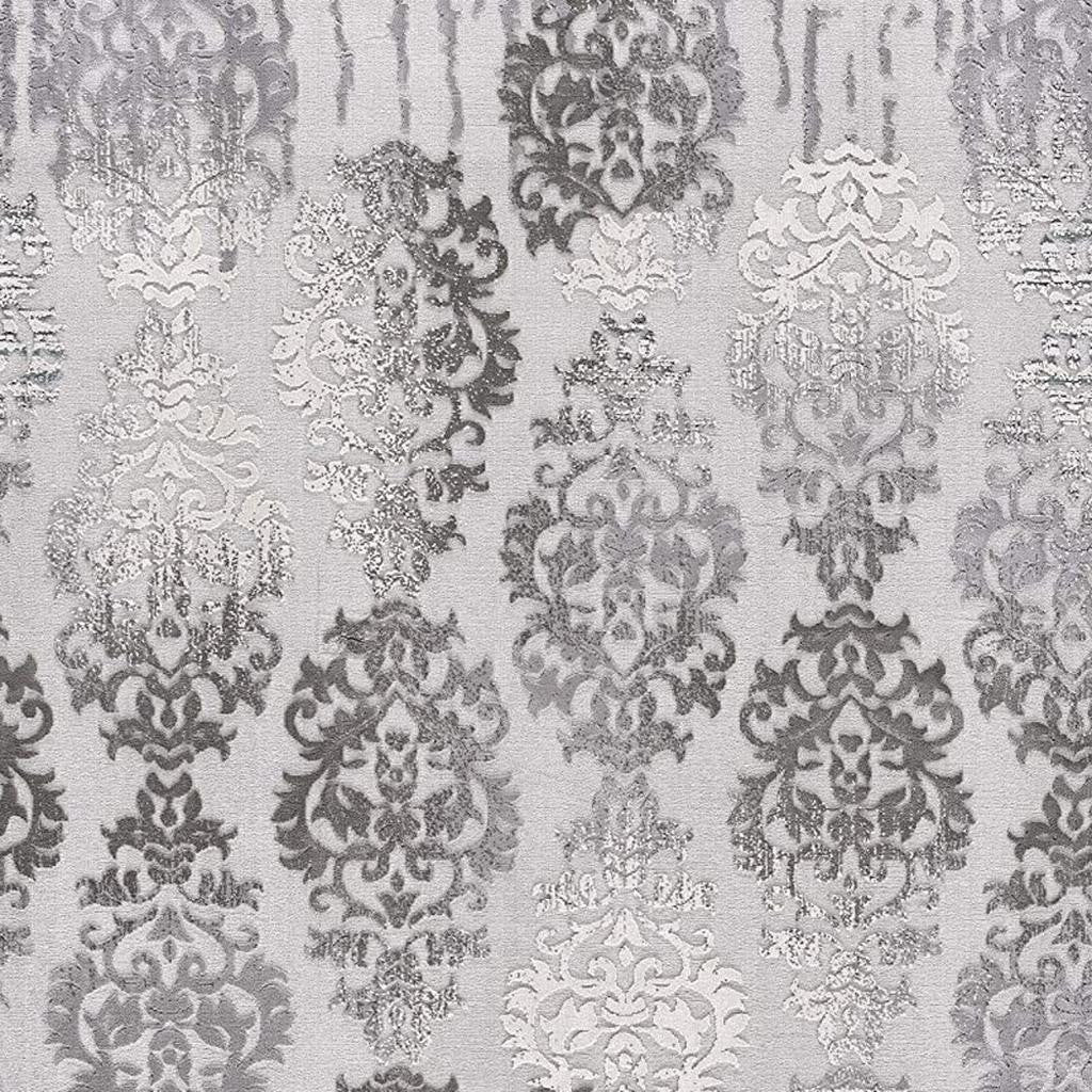 5' X 7' Gray Damask Power Loom Area Rug-Area Rugs-DECOROLALA