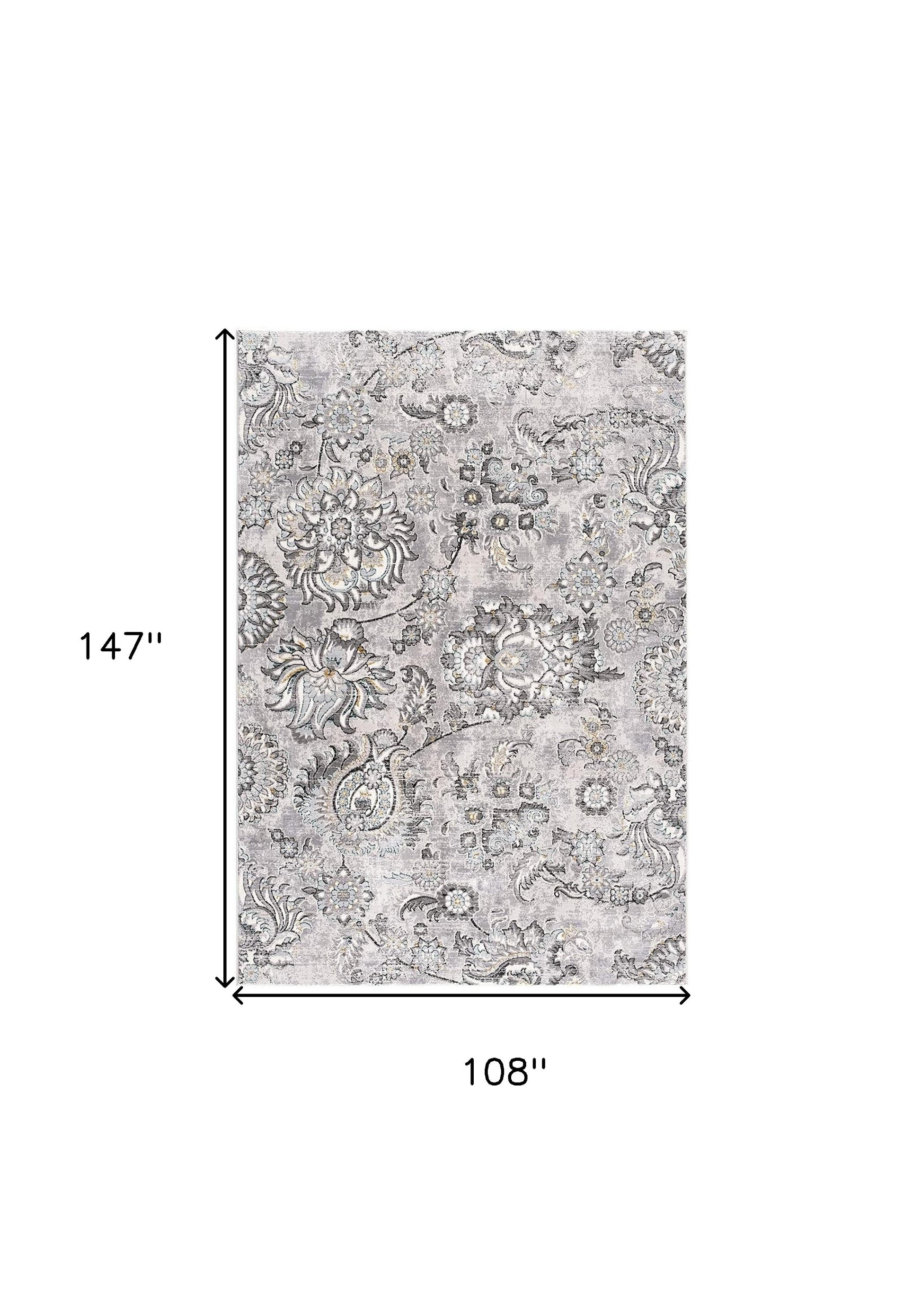 5' X 7' Gray Damask Power Loom Area Rug-Area Rugs-DECOROLALA