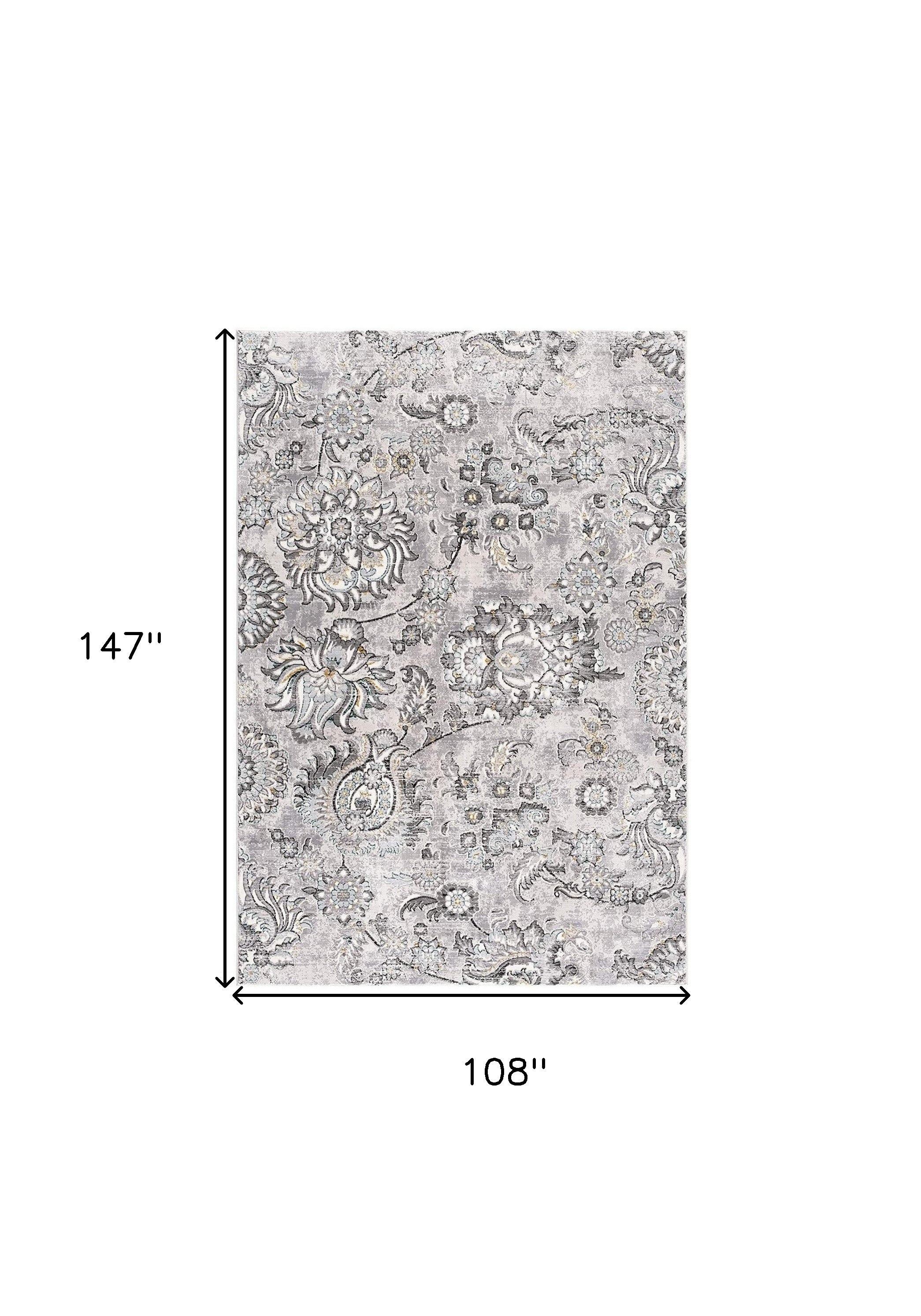 5' X 7' Gray Damask Power Loom Area Rug-Area Rugs-DECOROLALA