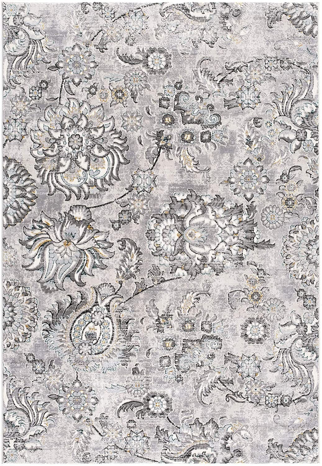 5' X 7' Gray Damask Power Loom Area Rug-Area Rugs-DECOROLALA