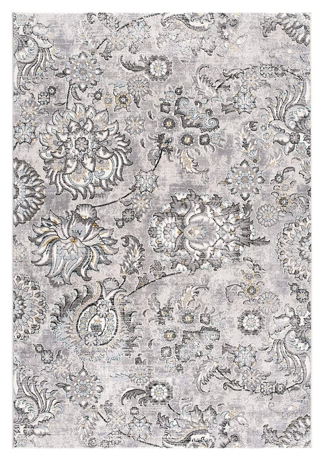 5' X 7' Gray Damask Power Loom Area Rug-Area Rugs-DECOROLALA