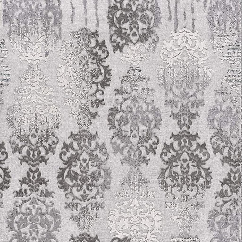 5' X 7' Gray Damask Power Loom Area Rug-Area Rugs-DECOROLALA
