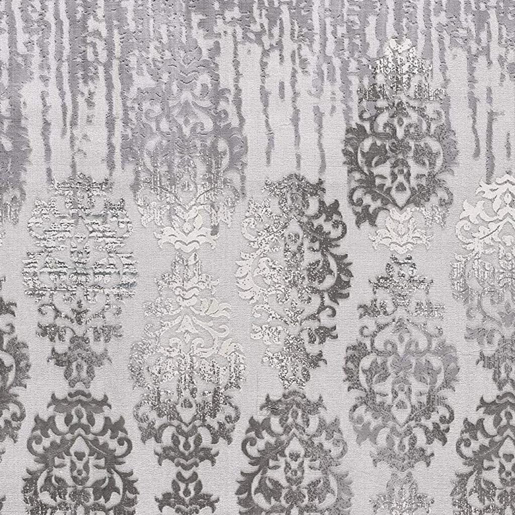 5' X 7' Gray Damask Power Loom Area Rug-Area Rugs-DECOROLALA