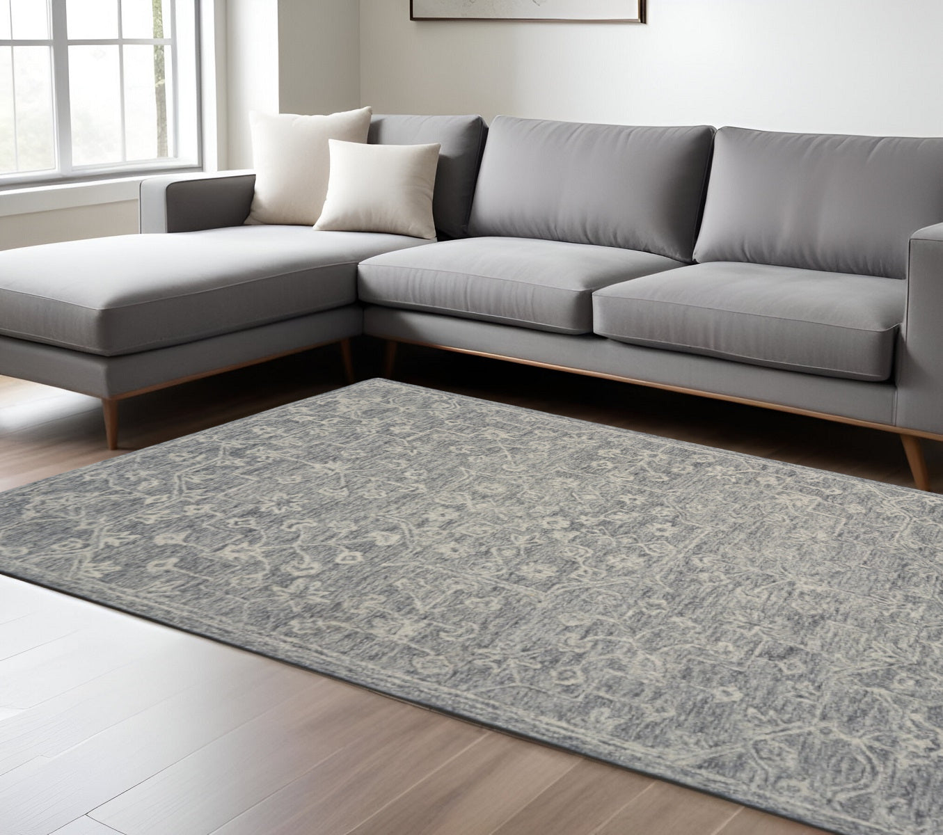 5' X 7' Gray Floral Finesse Area Rug-Area Rugs-DECOROLALA