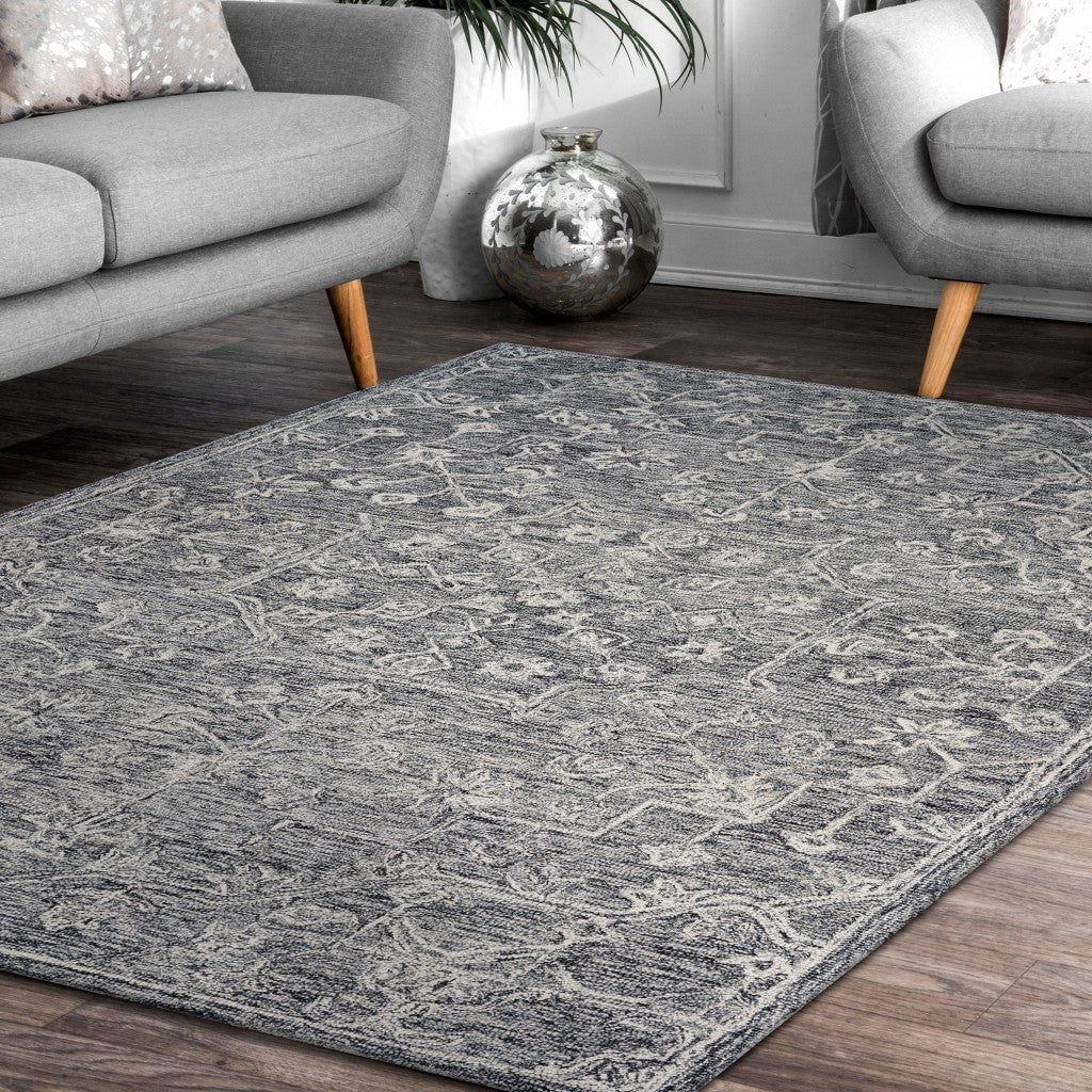 5' X 7' Gray Floral Finesse Area Rug-Area Rugs-DECOROLALA