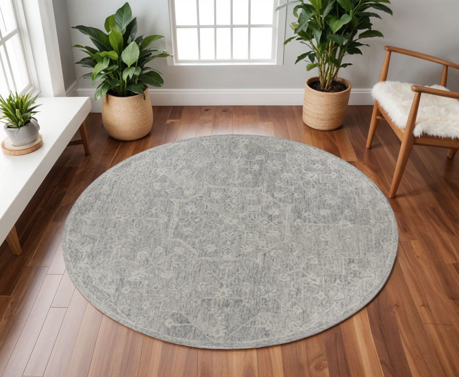 5' X 7' Gray Floral Finesse Area Rug-Area Rugs-DECOROLALA