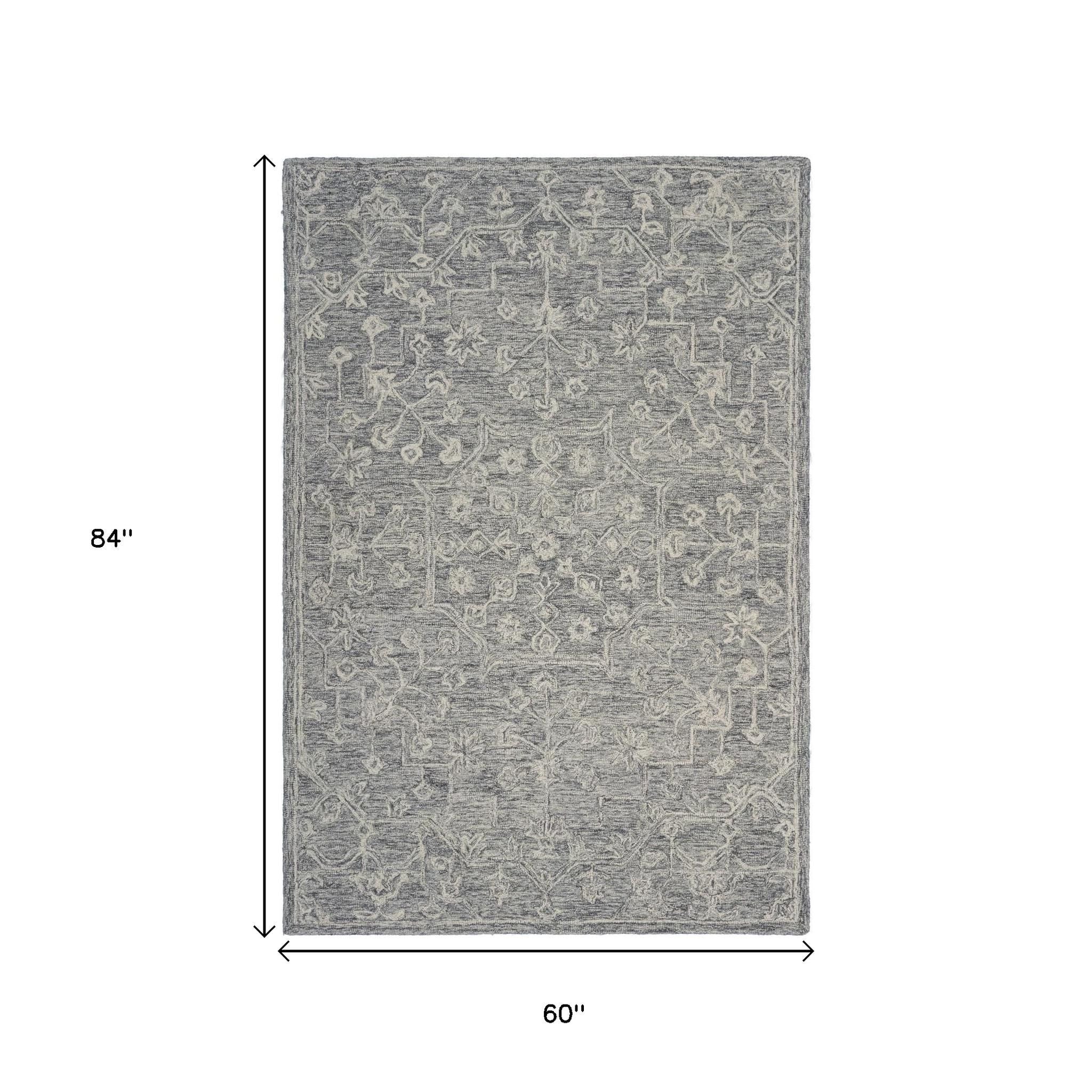5' X 7' Gray Floral Finesse Area Rug-Area Rugs-DECOROLALA