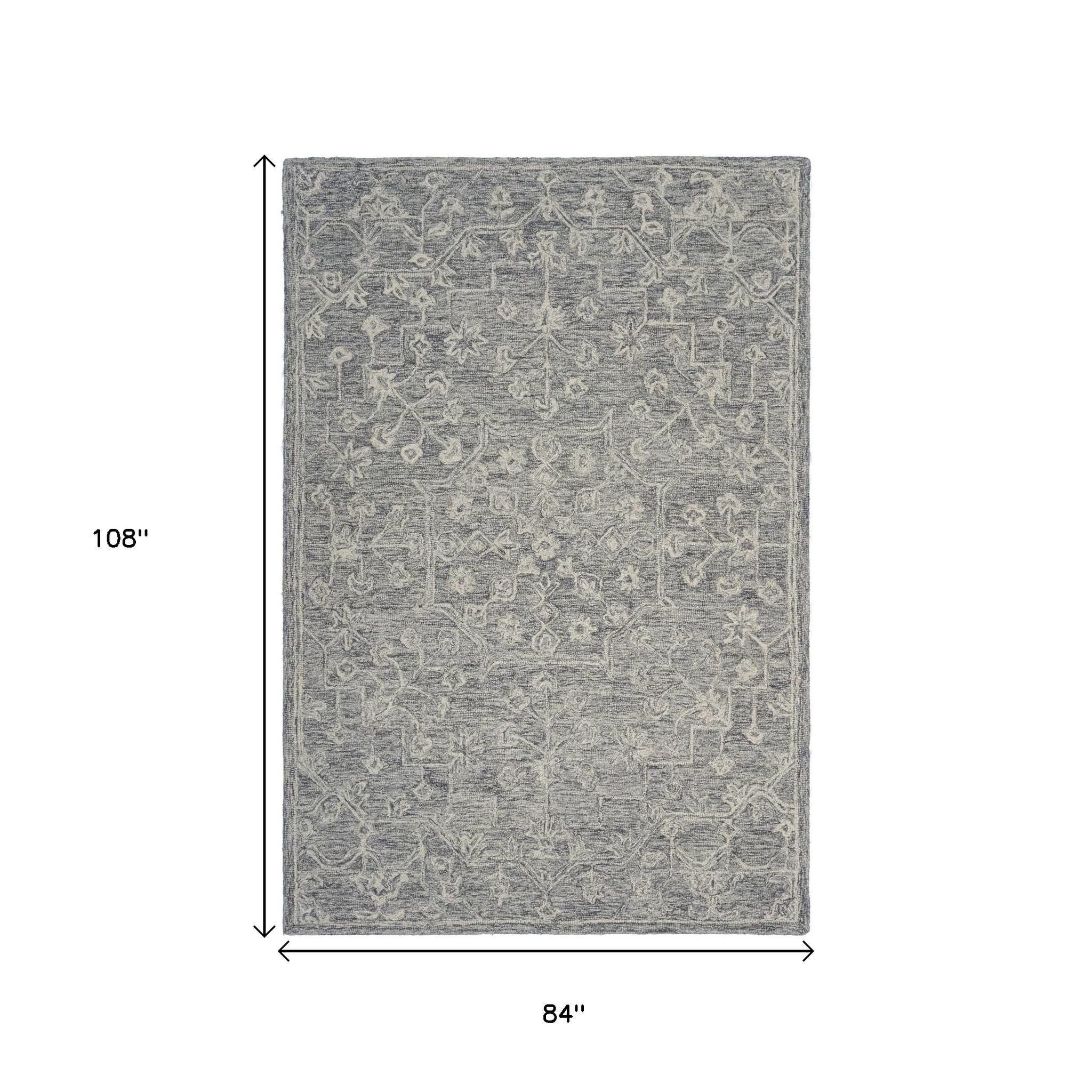 5' X 7' Gray Floral Finesse Area Rug-Area Rugs-DECOROLALA