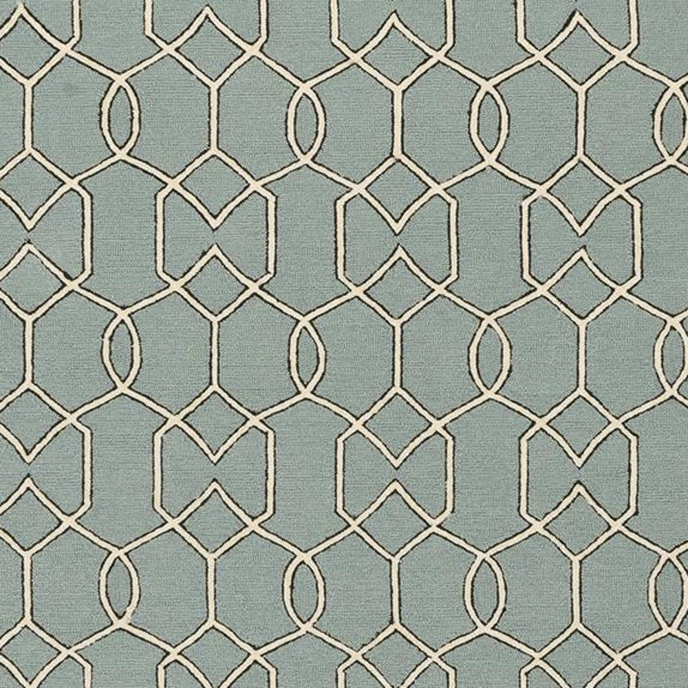 5' X 7' Green and Ivory Geometric Hand Hooked Area Rug-Area Rugs-DECOROLALA