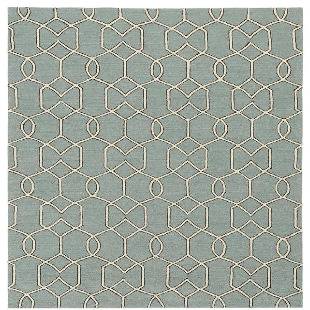 5' X 7' Green and Ivory Geometric Hand Hooked Area Rug-Area Rugs-DECOROLALA