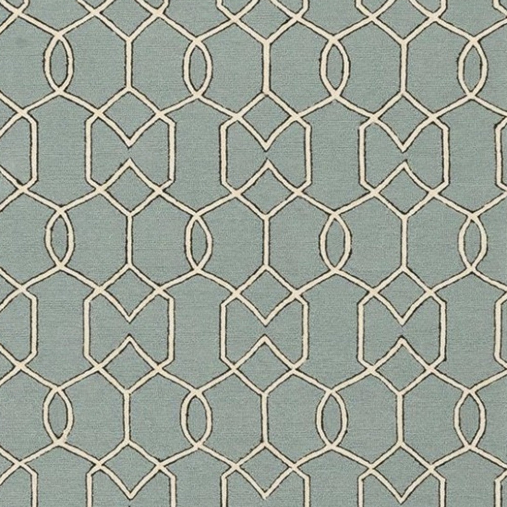 5' X 7' Green and Ivory Geometric Hand Hooked Area Rug-Area Rugs-DECOROLALA